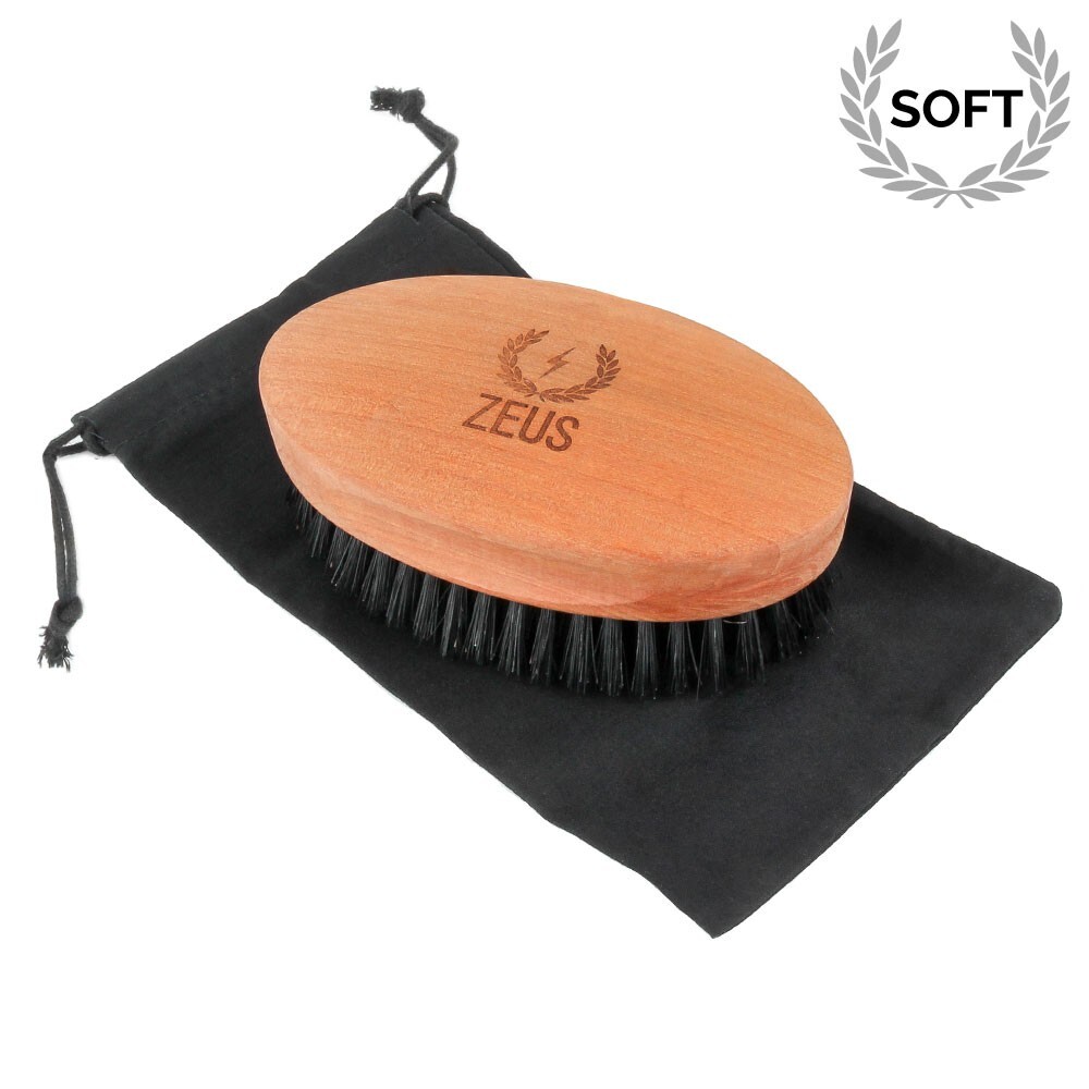 Zeus Oval Military Beard Brush with Bag, 100% Soft Boar Bristle, Germany Q92