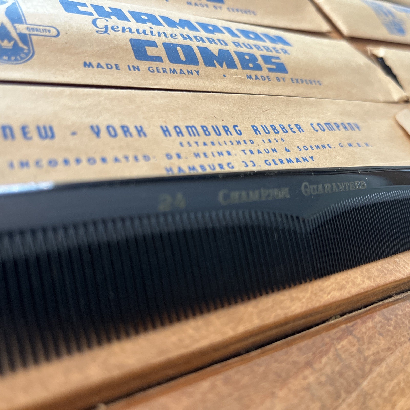 Vintage NEW OLD STOCK Champion Hard Rubber Comb Black #24 Germany Lot 12