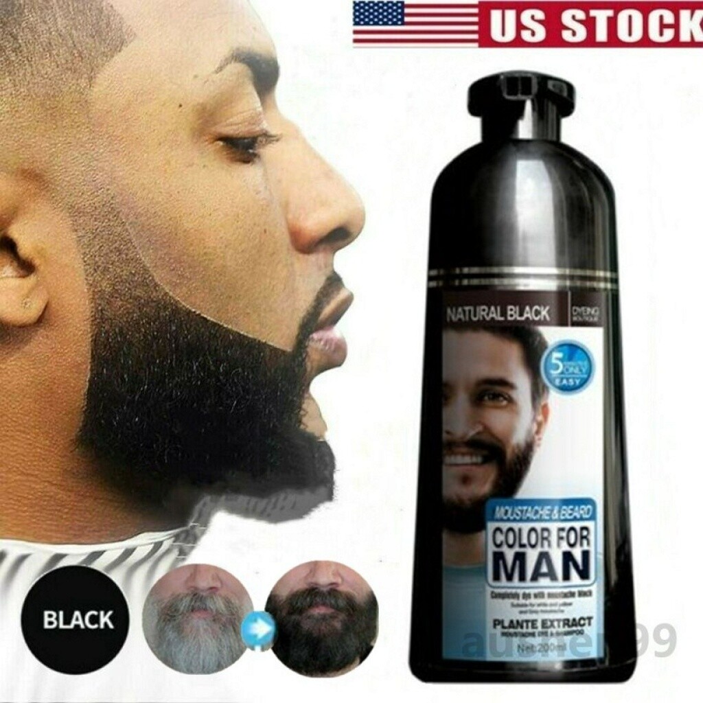 Men Black Beard Hair Dye Color Shampoo Permanent Darkening Cover Gray White Hair