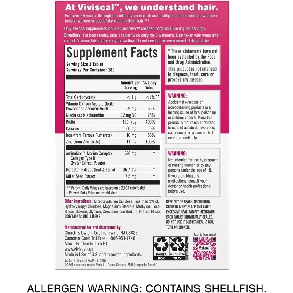 Viviscal Hair Growth Supplement for Women 180 Tablets – 3 Month Supply