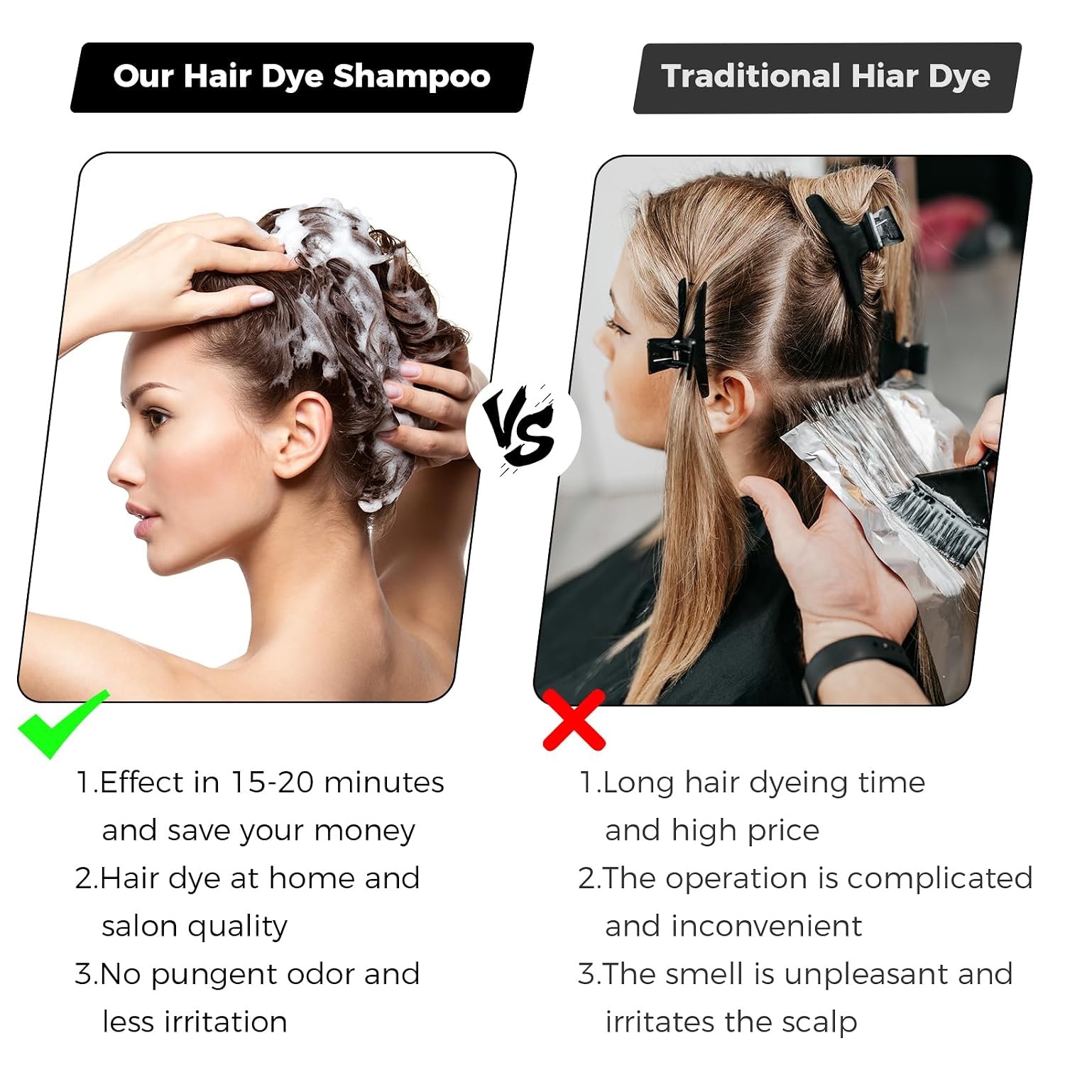 3 in 1 Hair Dye Shampoo 500ml Dark Brown Hair Color Shampoo Instant Hair Dye