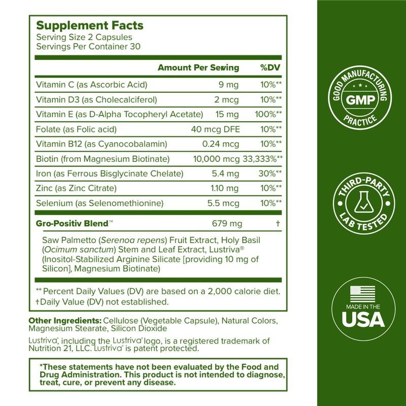 Hair Growth Vitamins – 60 Capsules – Supports Thicker Healthier Hair Growth for