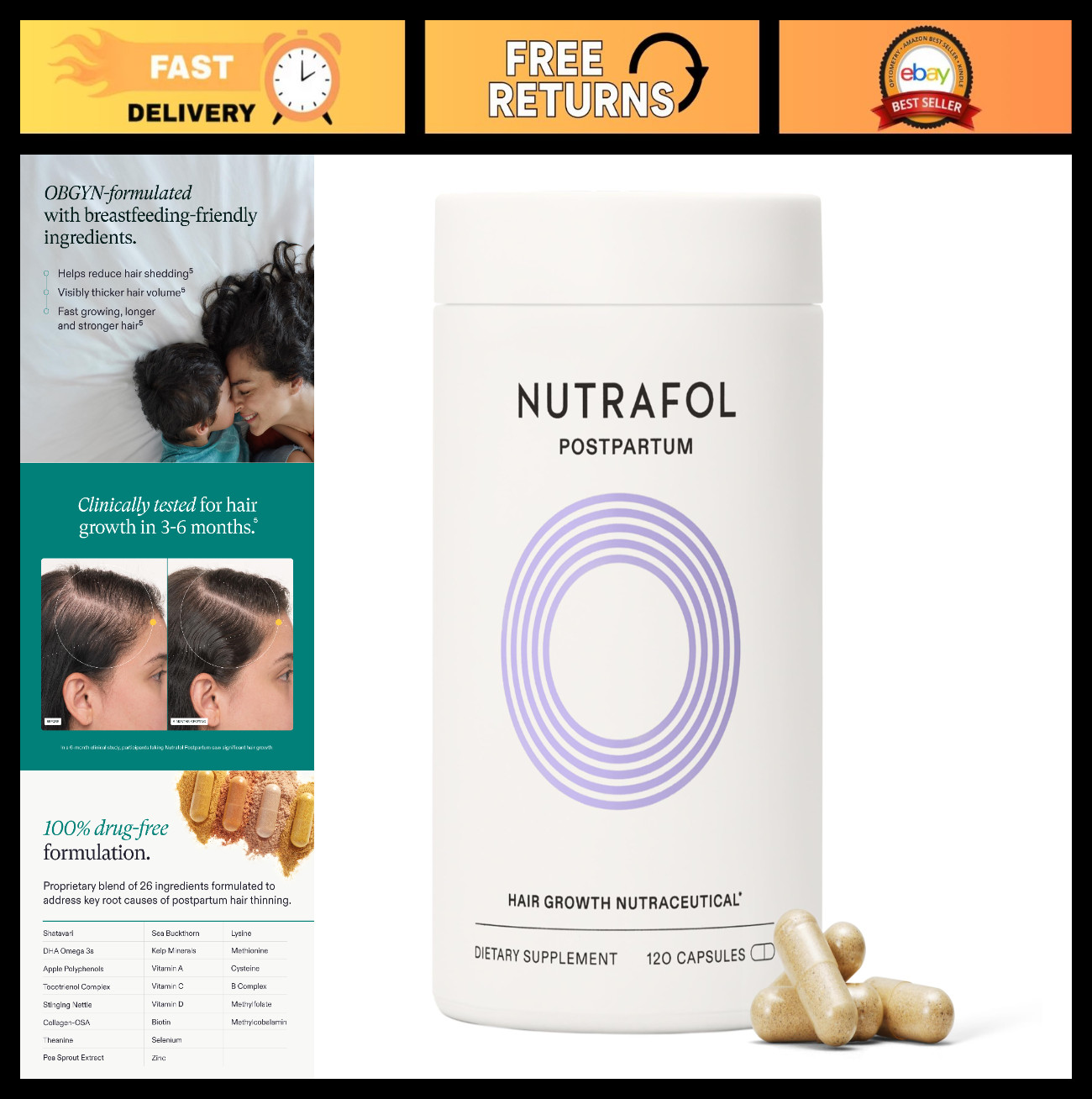Postpartum Hair Growth Supplements – Clinically Tested for Thicker Hair & Less S