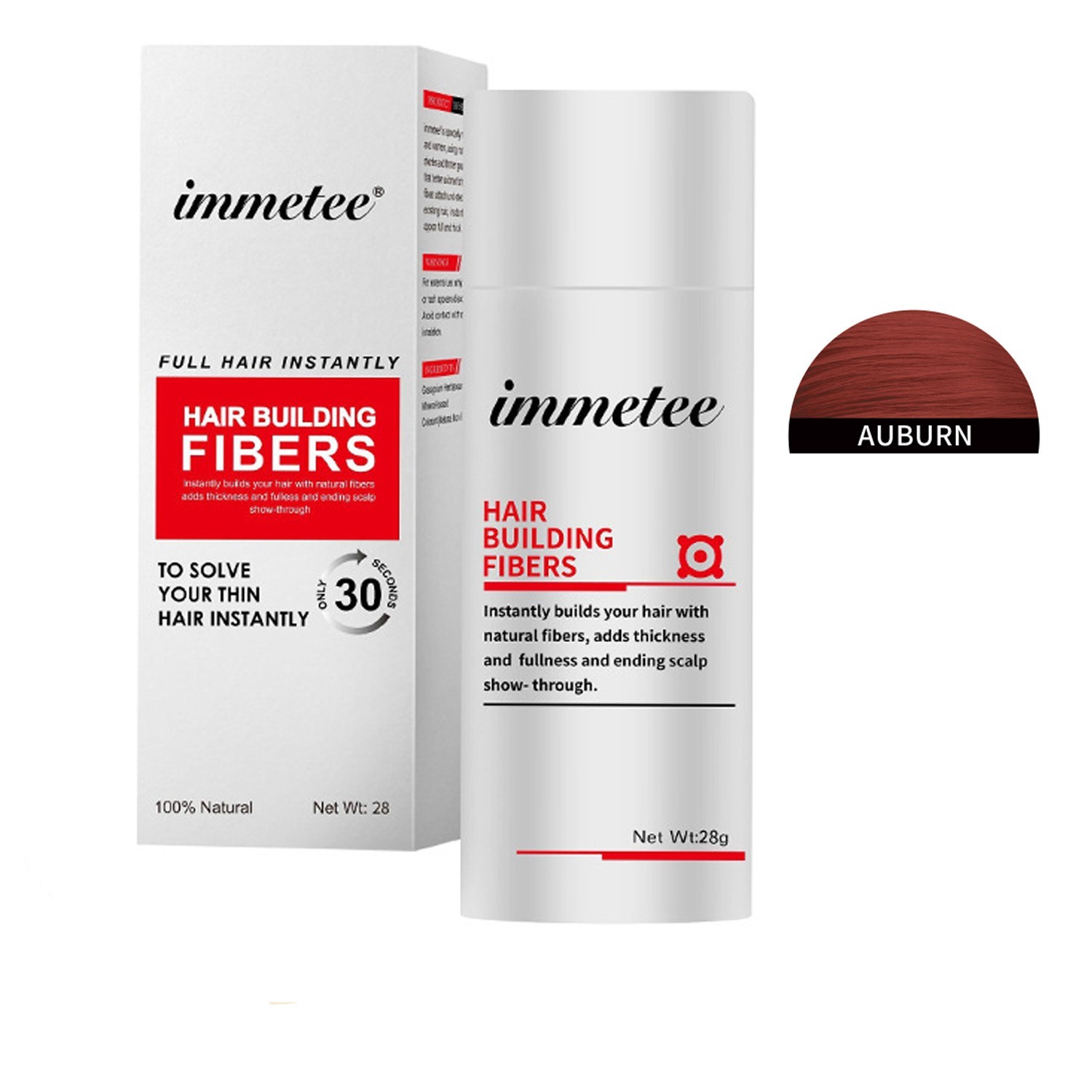immetee Hair Building Fibers Powder Hair Fibres 1 Bottle Auburn Color 28g