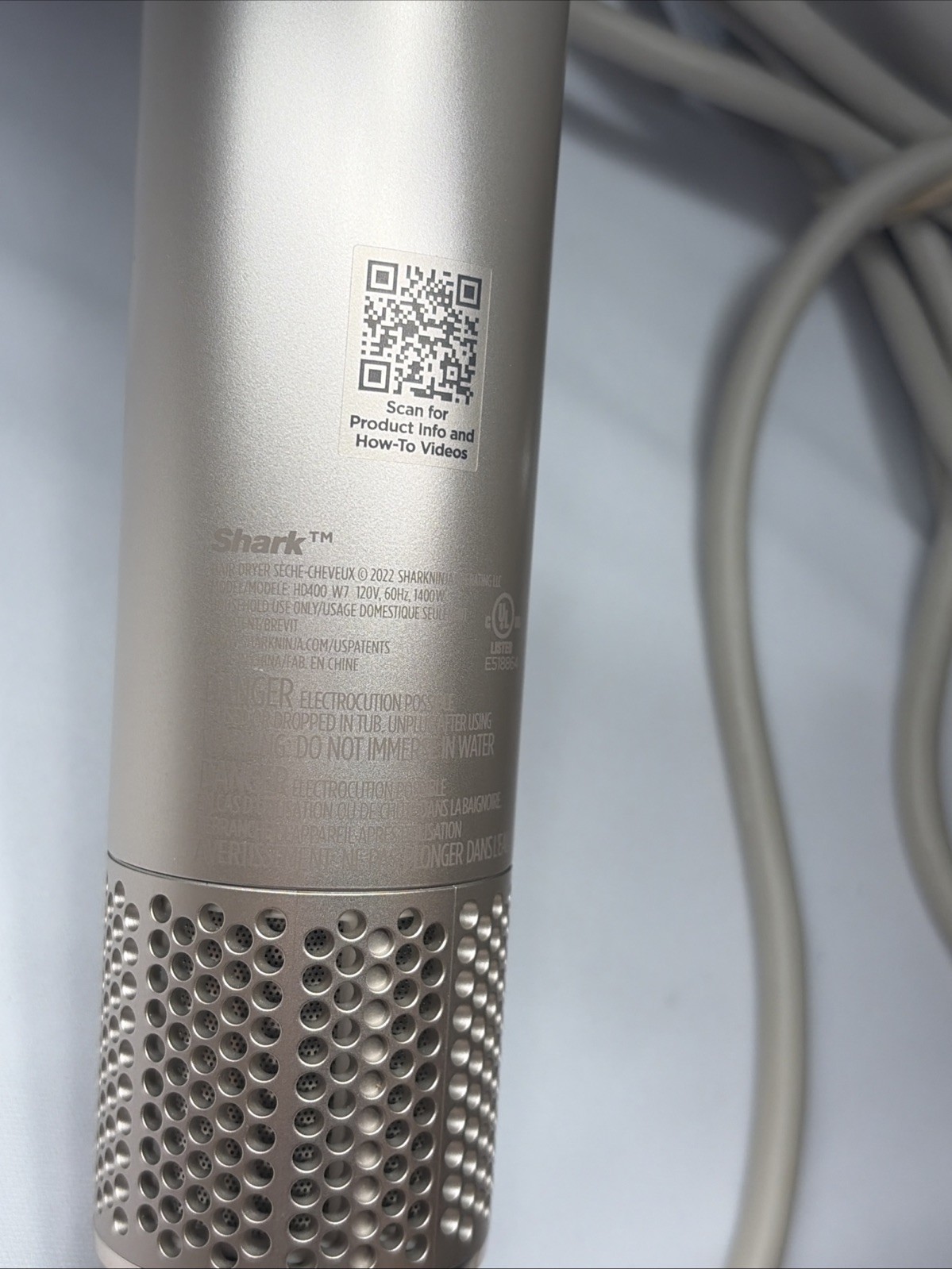 Shark FlexStyle Hair Dryer Styler HD400 W7 Gold Metallic With 2 Attachments