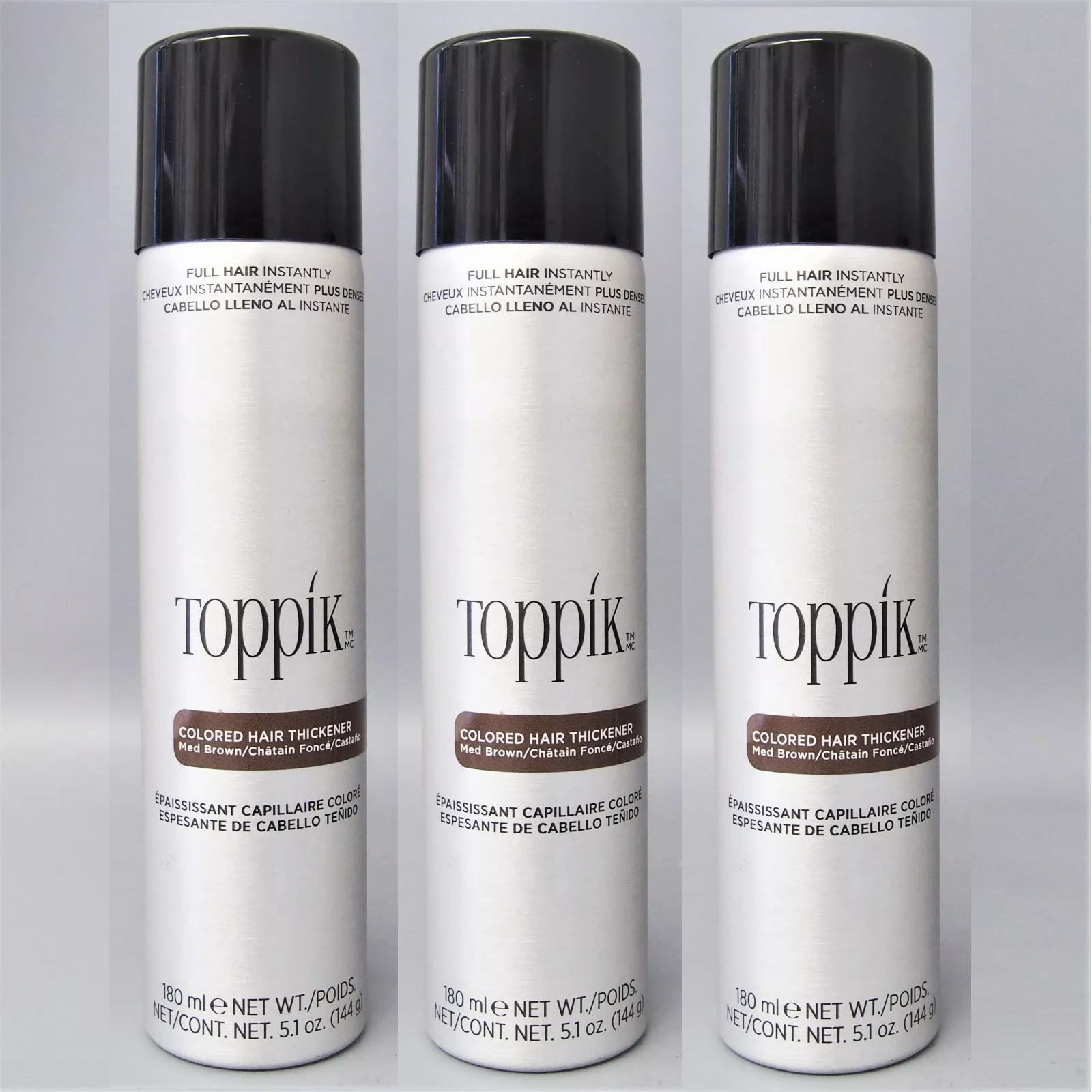 3 Pack – Toppik Colored Hair Thickener Spray 5.1 oz -Medium Brown