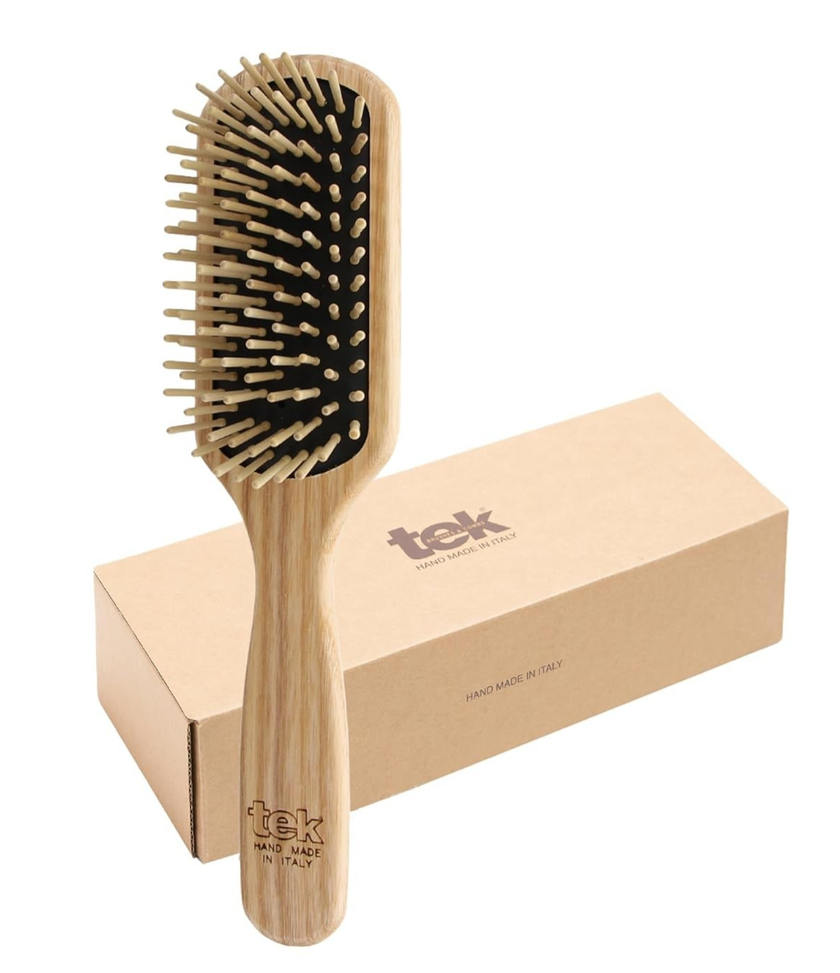TEK Rectangular Wooden Hair Brush – Handmade in Italy – Medium to Short Hair NEW