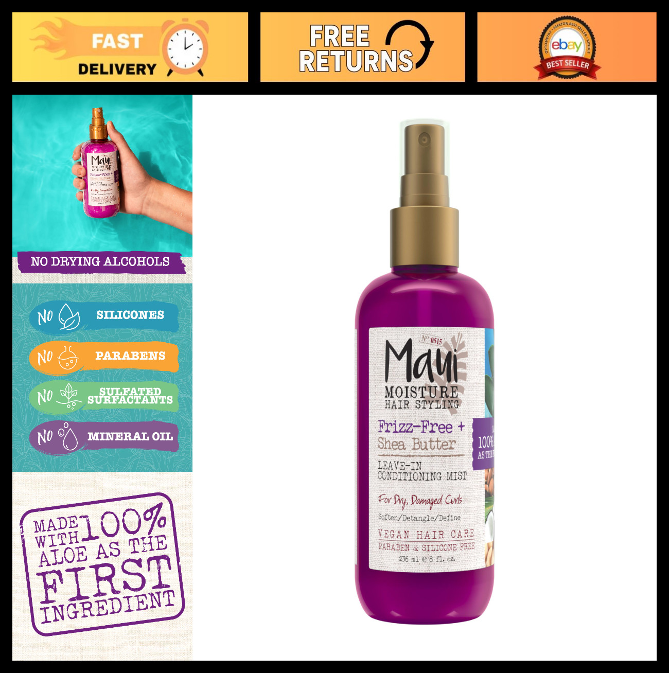 Frizz-Free Leave-in Conditioning Mist with Shea Butter, 8 oz | Curly Hair Spray