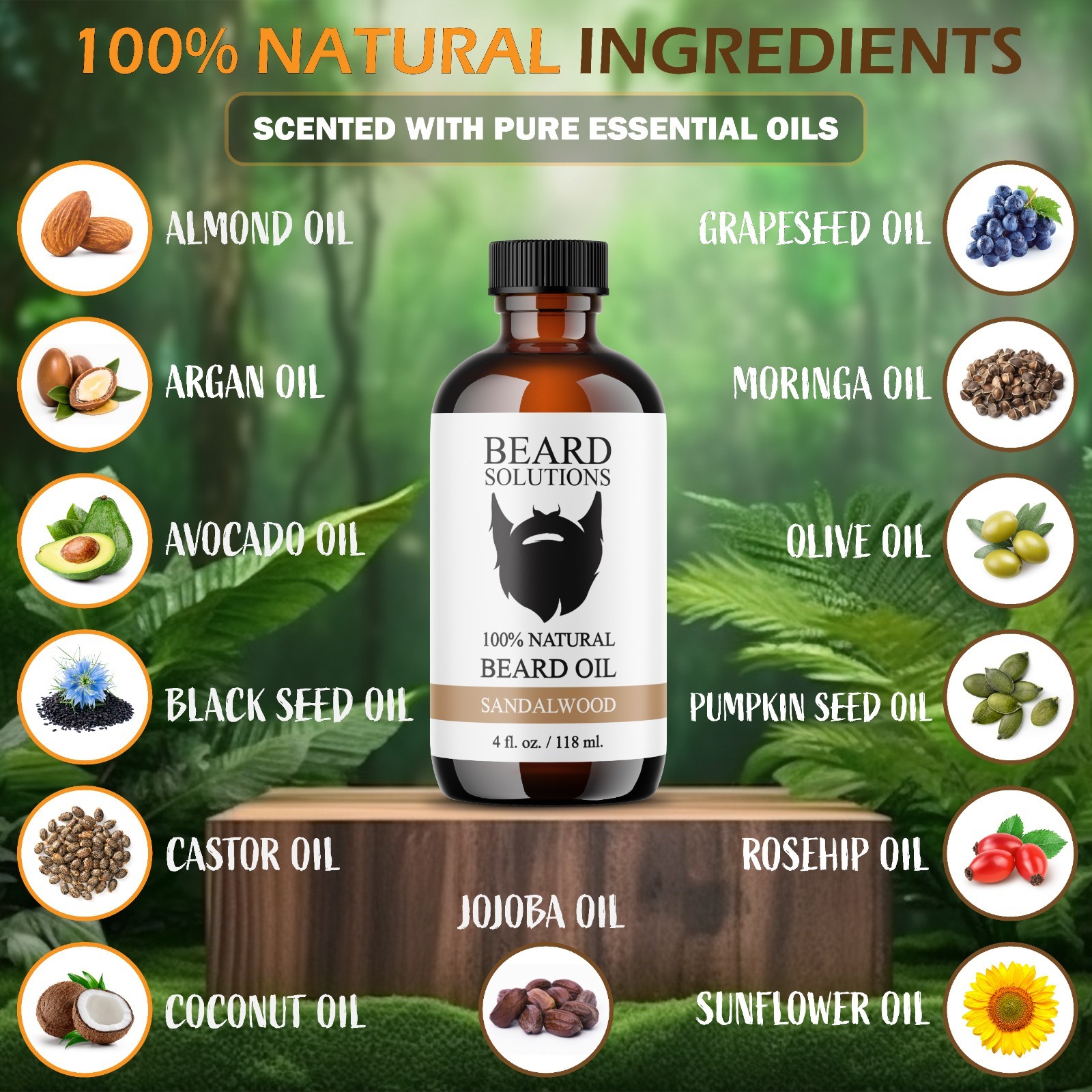 4 oz. Scented Beard Oil 100% Natural Men’s Hair Growth Serum With Essential Oils
