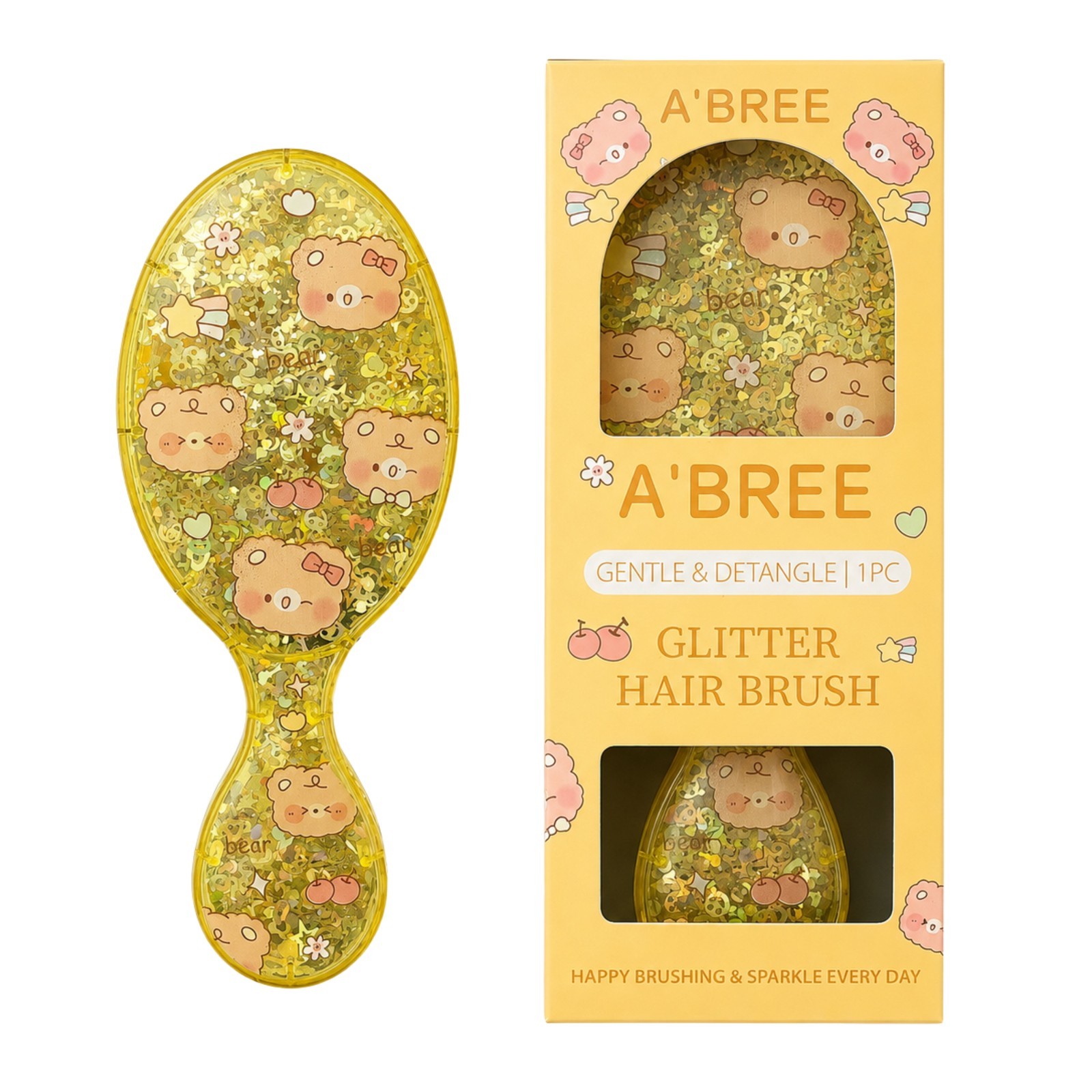 A’BREE Mini Glitter Detangling Hair Brush for Kids Girls Women_Sunny Yellow
