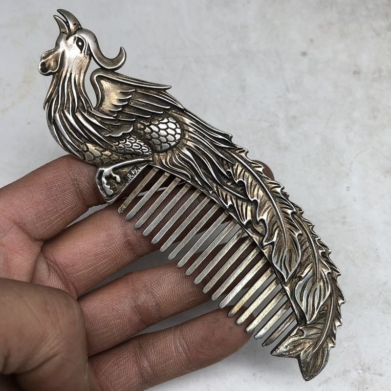 Vintage China Antique Collection White Copper Phoenix Patterne Comb Healthy Gift