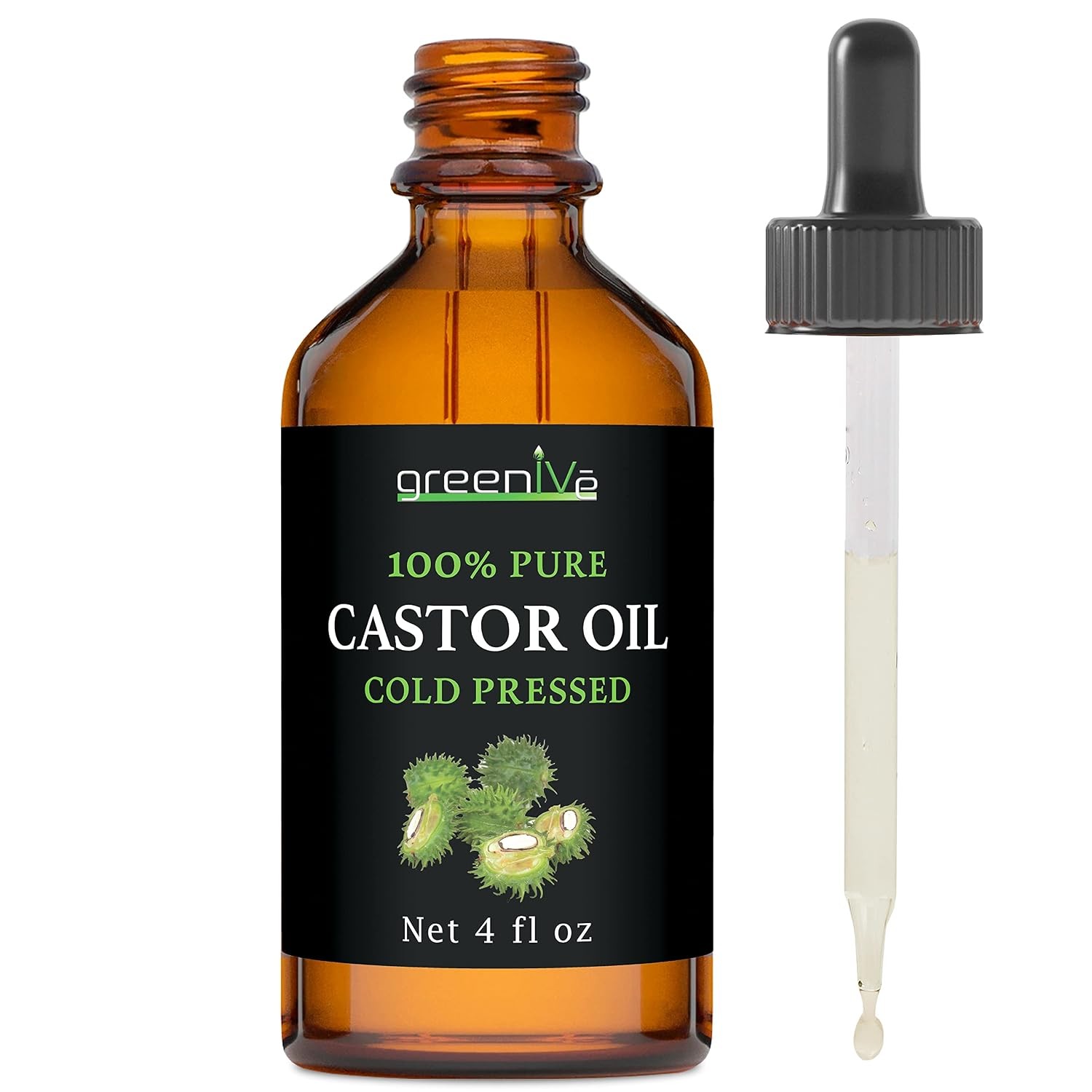 GreenIVe 100% Pure Castor Oil, 4 Fl oz | Cold-Pressed, USP Grade, Hair, Eyebrows