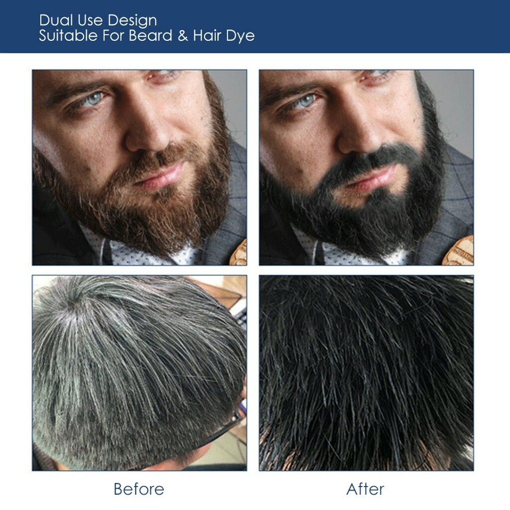 Men Black Beard Hair Dye Color Shampoo Permanent Darkening Cover Gray White Hair