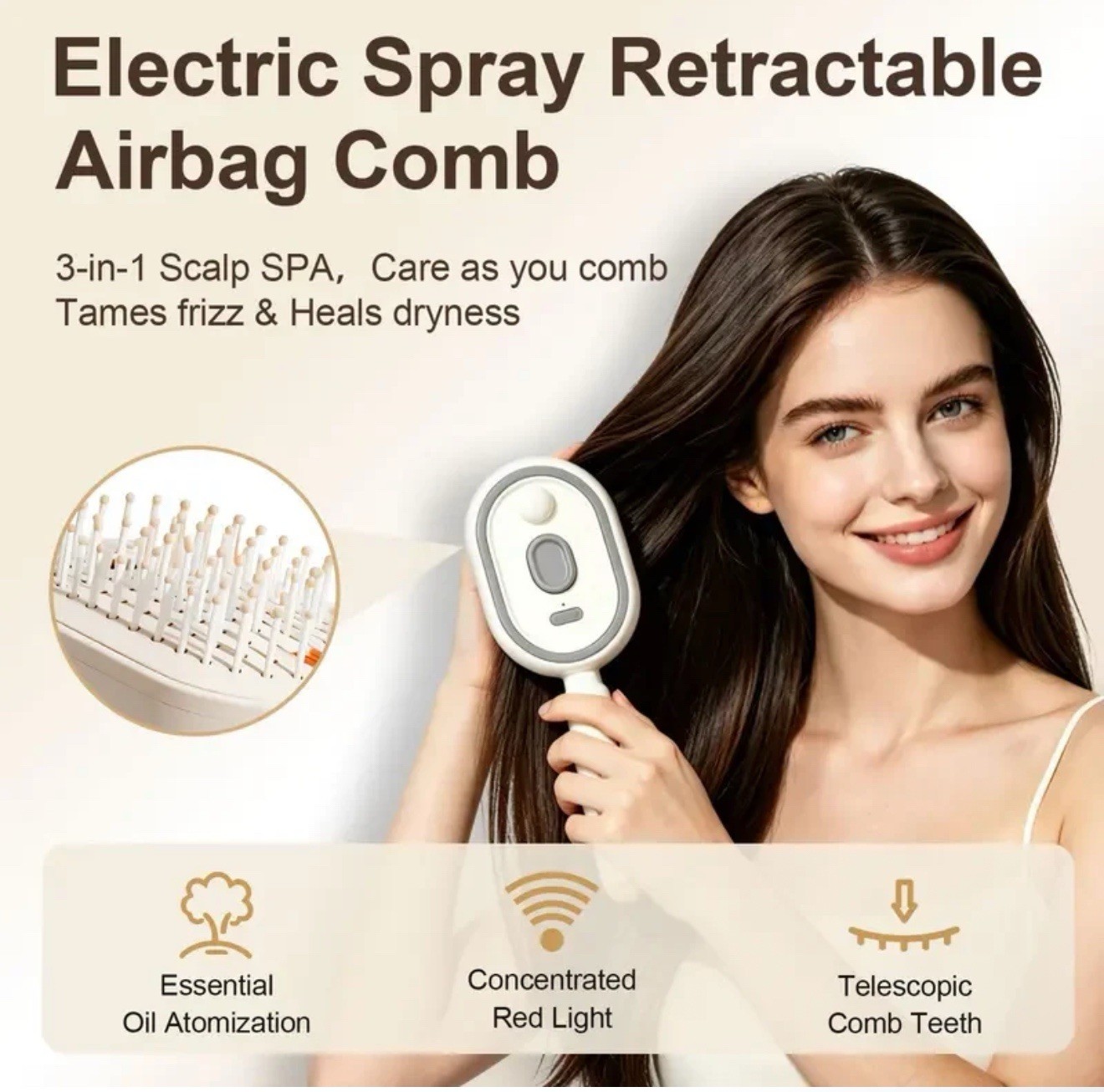 3-in-1 Electric Mist Spray Hair Brush Air Cushion Massage Comb Portable Oil