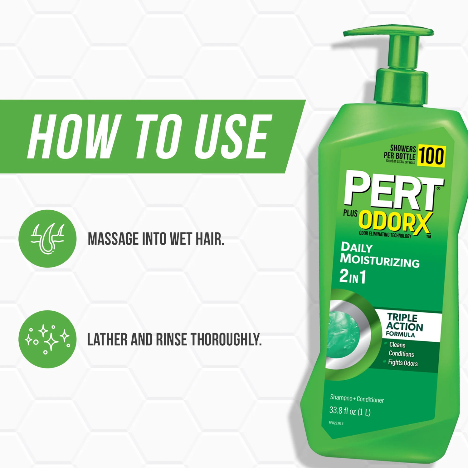 Pert Plus OdorX Daily Moisturizing 2-in-1 Shampoo & Conditioner, 33.8 fl oz