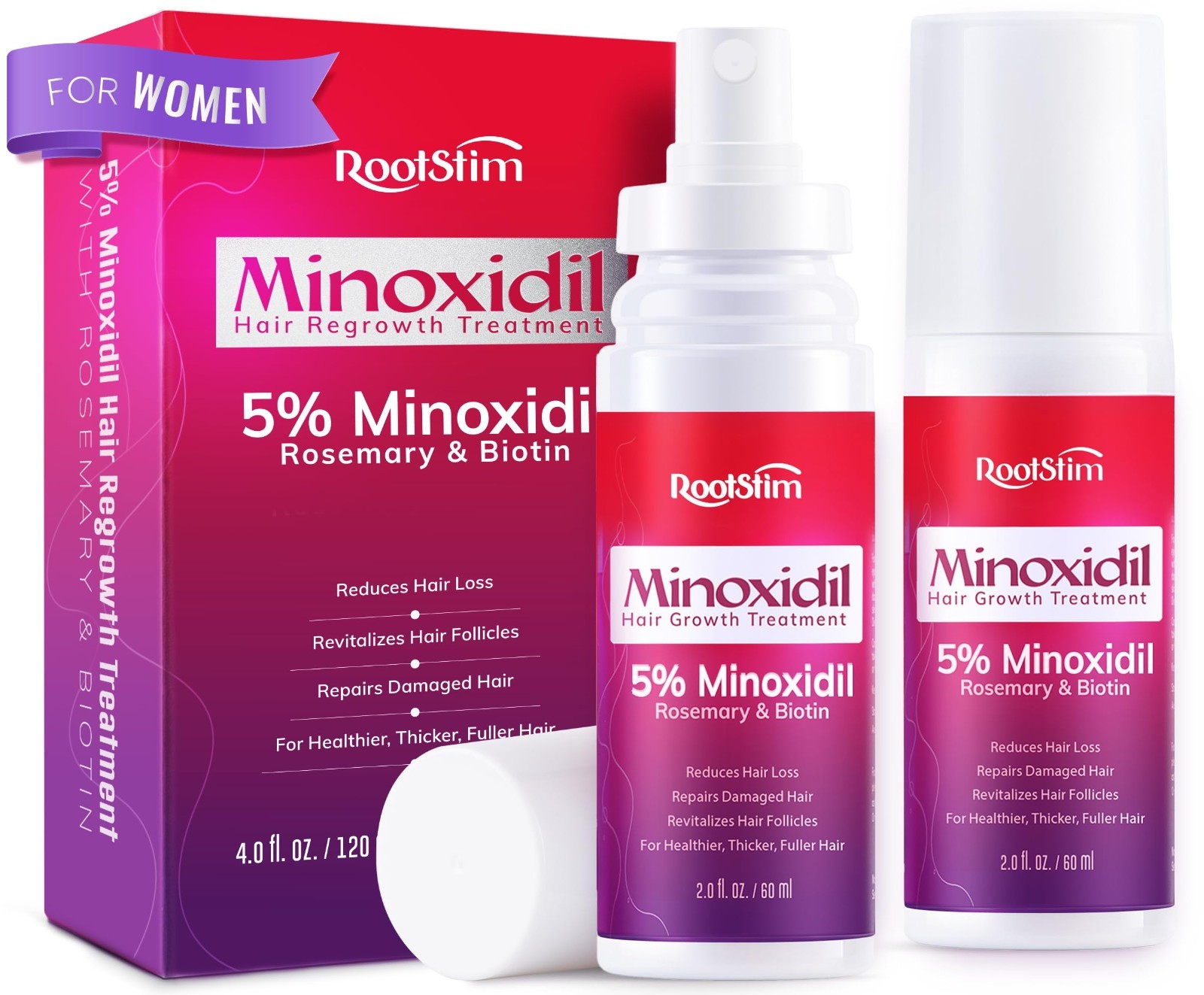 5% Minoxidil Hair Growth Spray for Women – 2-Pack Extra Strength, Rosemary & Bio