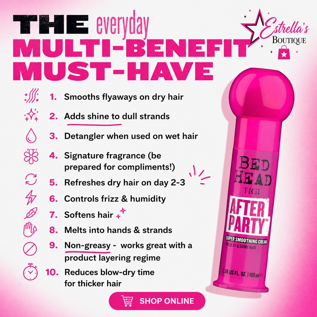 TIGI Bed Head After Party Smoothing Cream Anti-Frizz Shine 3.38oz [2 Pack]