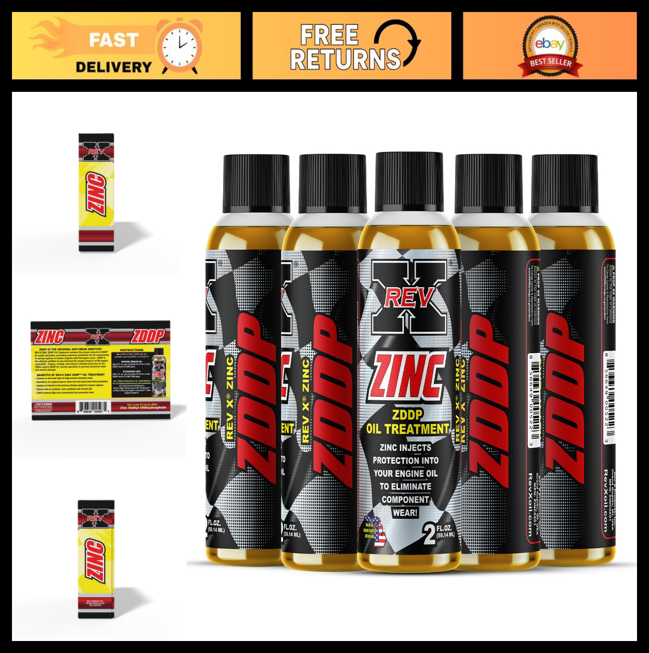 Zinc ZDDP Oil Additive – 2 fl. oz. (5 Pack) – Engine Protection & Performance Bo