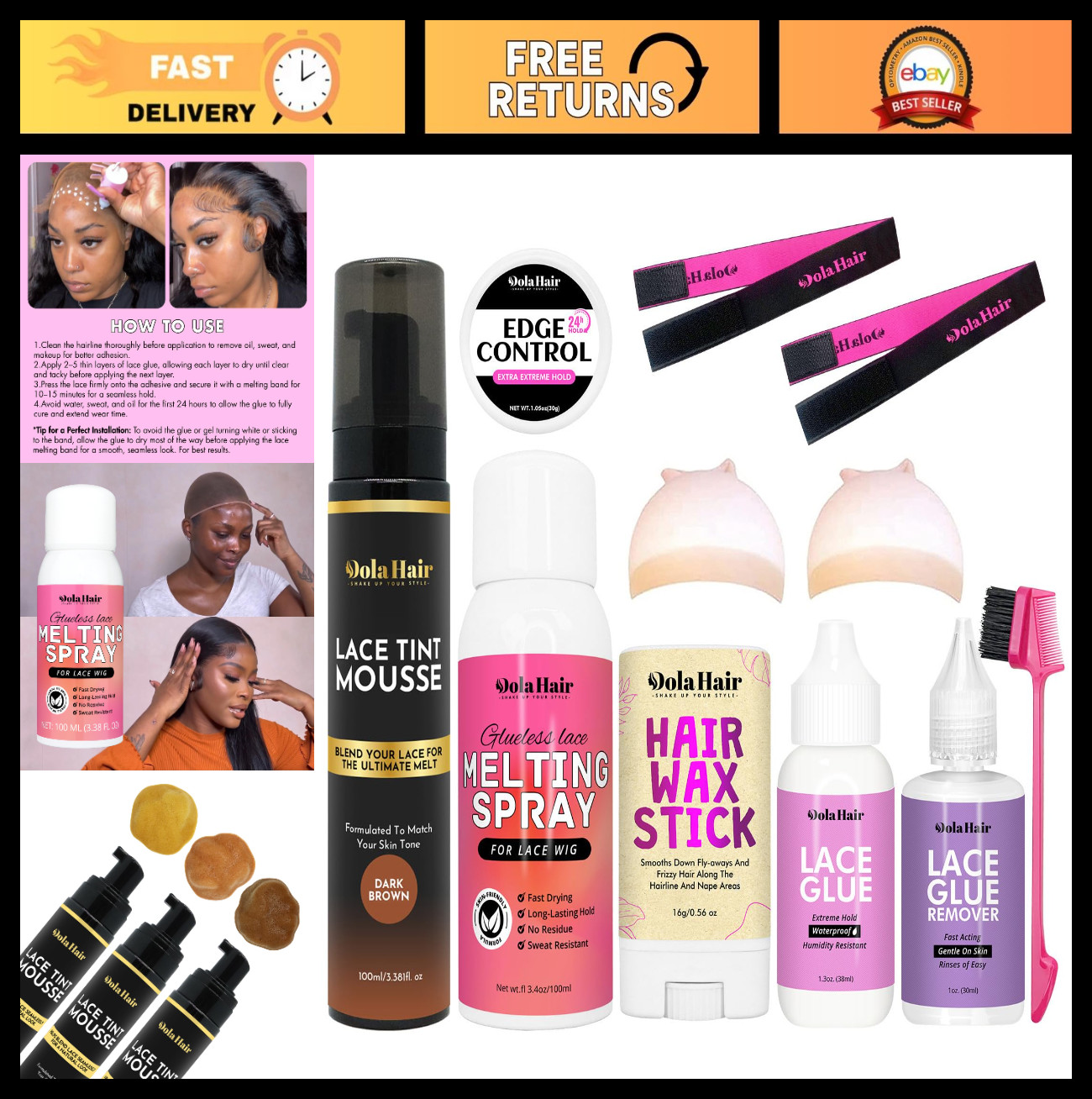 Lace Glue Kit for Wig Installation & Melting Spray – Dark Brown Hair Adhesive