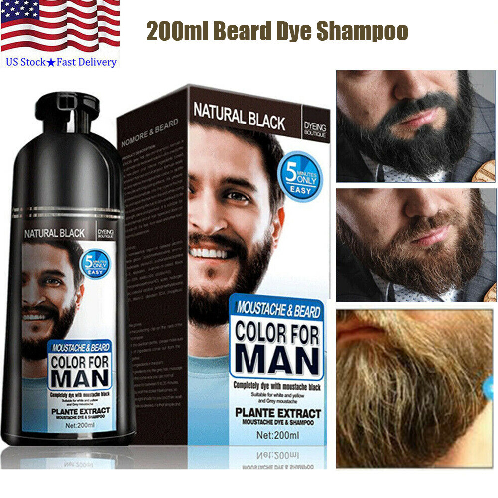 Men Black Beard Hair Dye Color Shampoo Permanent Darkening Cover Gray White Hair