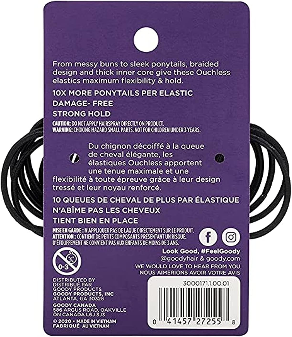 Goody Ouchless Hair Elastics, Black, 36 Count (Pack of 1)