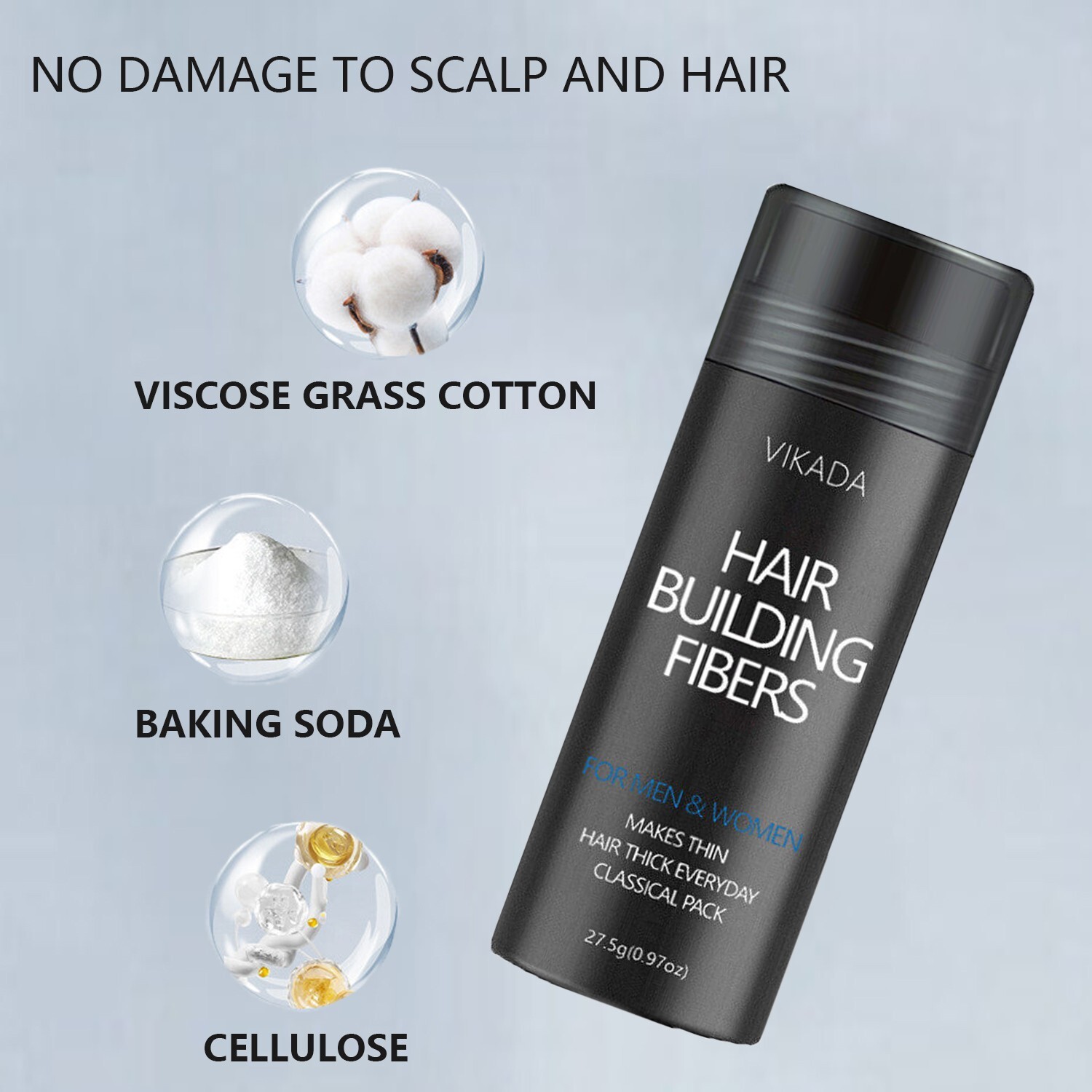 VIKADA Hair Fibers Hair Thickening Fibers Keratin Powder Hair Building 27.5g