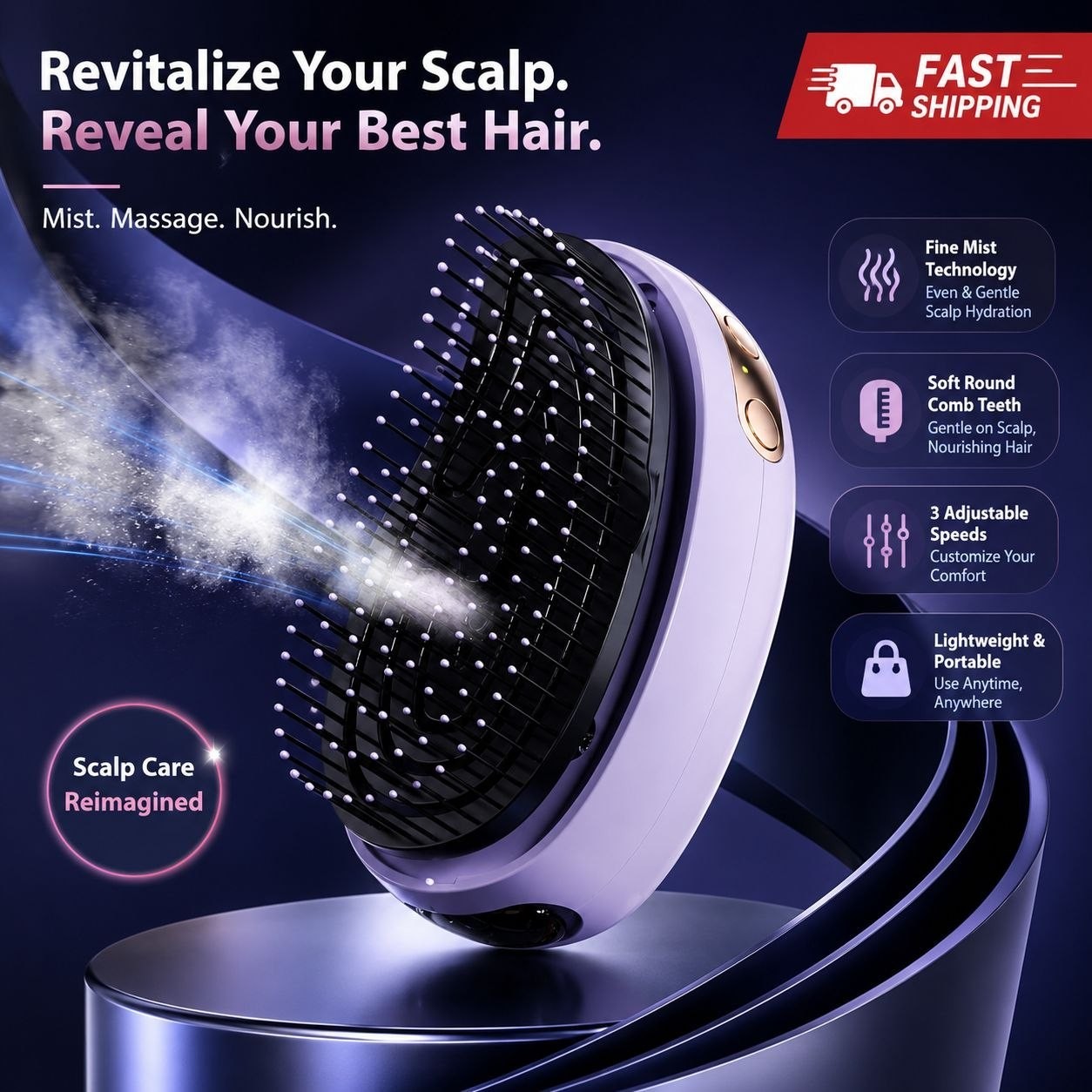 Electric Scalp Massager Hair Brush Essential Oil Atomization Rechargeable Comb