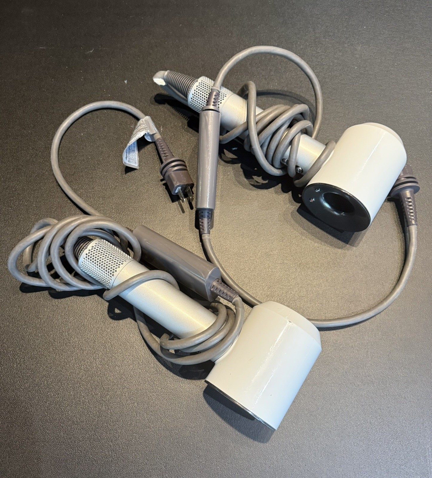 2 LOT – Dyson HD01 Hair Dryers, Silver/White – FOR PARTS or REPAIR – NOT WORKING