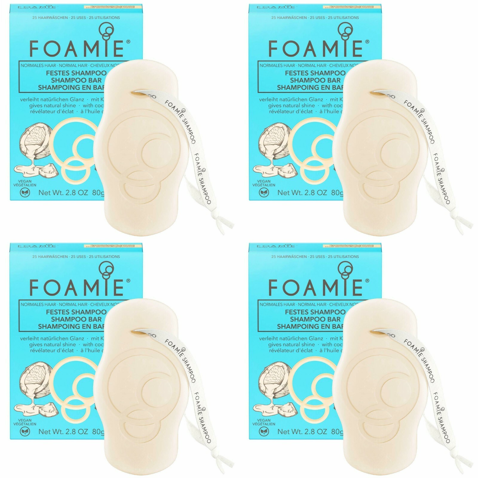 Foamie Fester Shampoo Bar Solid Normal hair Made in Germany 2.8 oz.4 PK