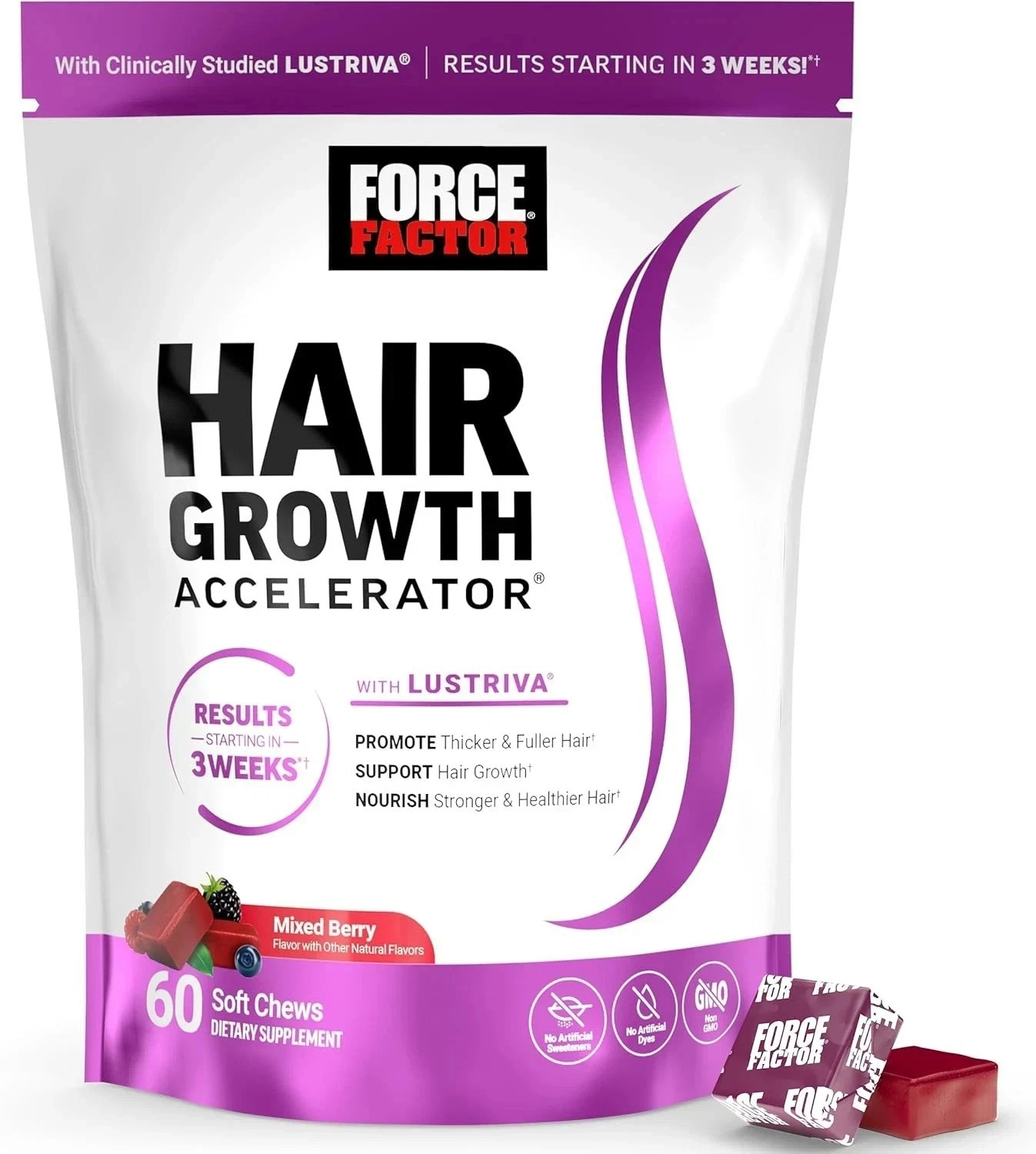Women Hair Growth Chewable Tablets | Force Factor Accelerator Supplement, 2-Pack