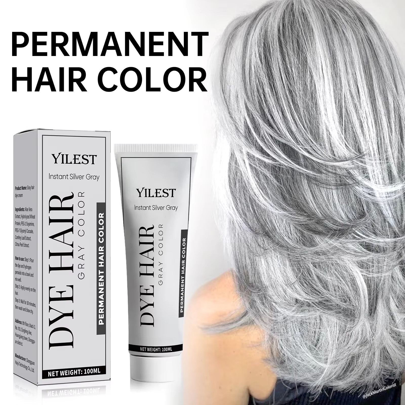 100ml Silver Grey Hair Dye Cream Smoky DIY Hair Color Wax Long Lasting No Damage