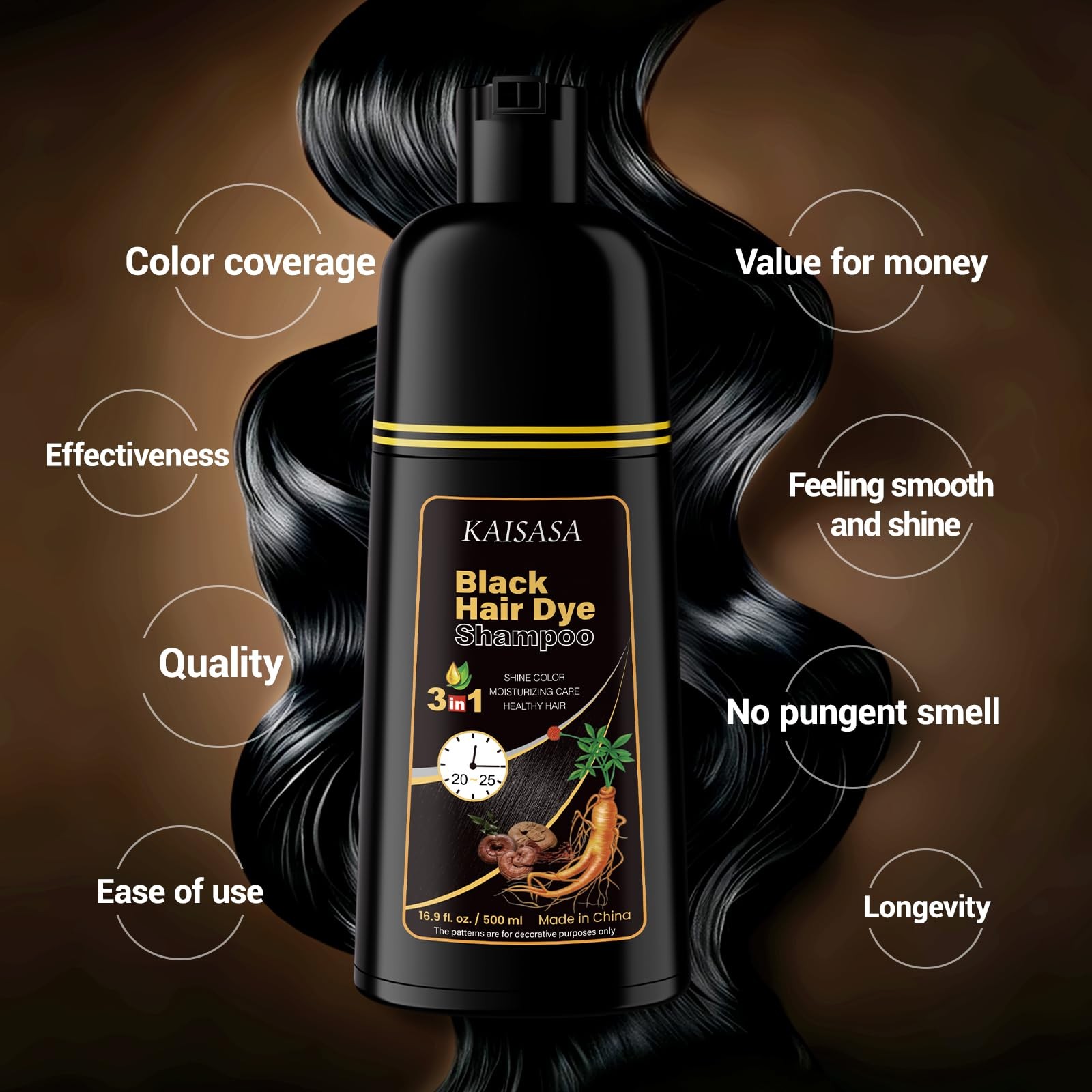 IIIMEIDU Hair Dye Shampoo Black 500ml