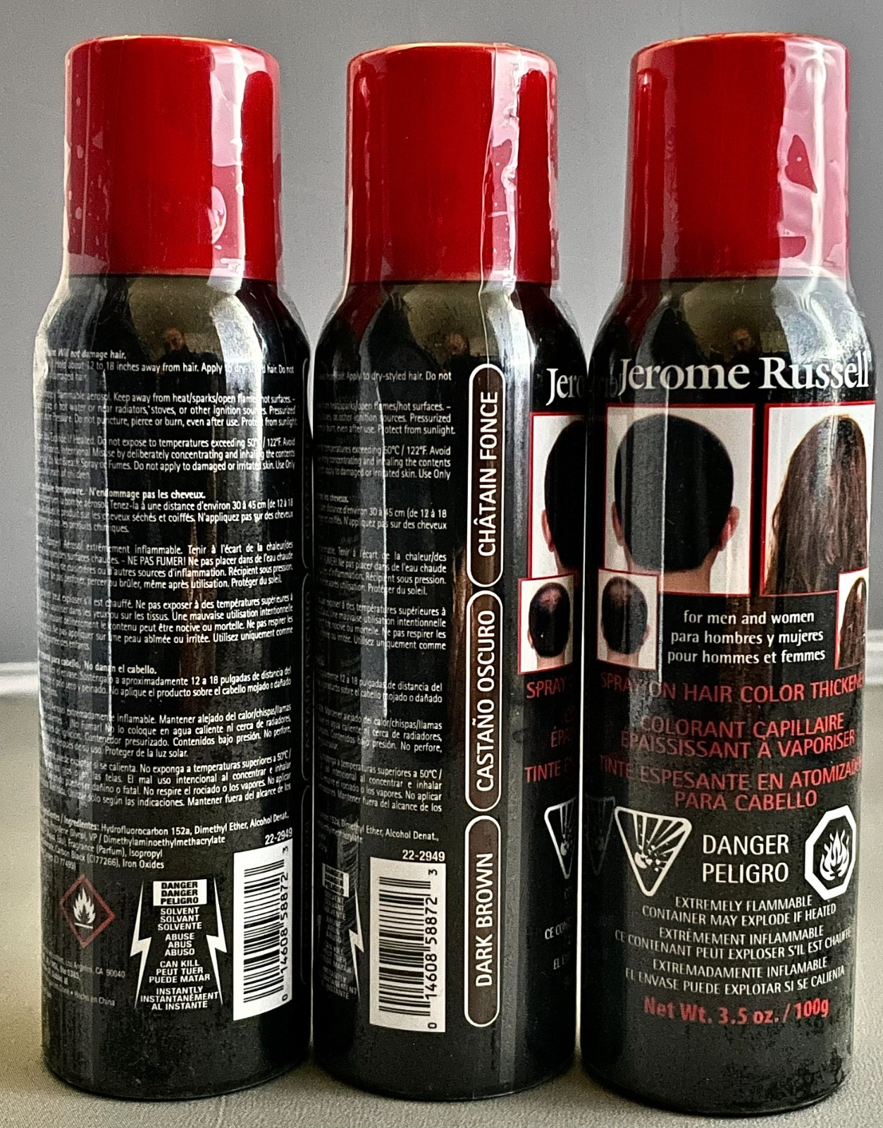 JEROME RUSSELL DARK BROWN SPRAY ON HAIR COLOR THICKENER 3.5 OZ 3 CANS