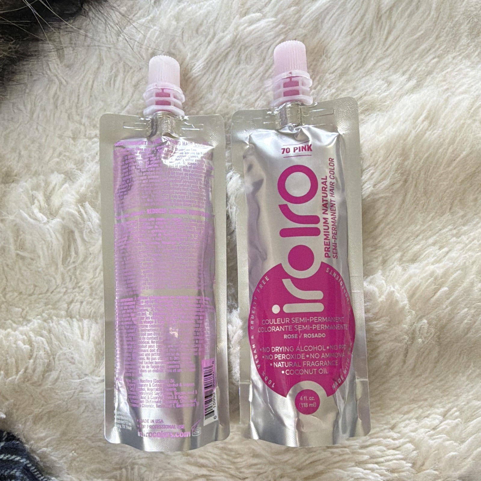 x2 Iroiro Premium Natural Semi-Permanent Hair Dye 70 Pink, Cruelty-Free 4 oz