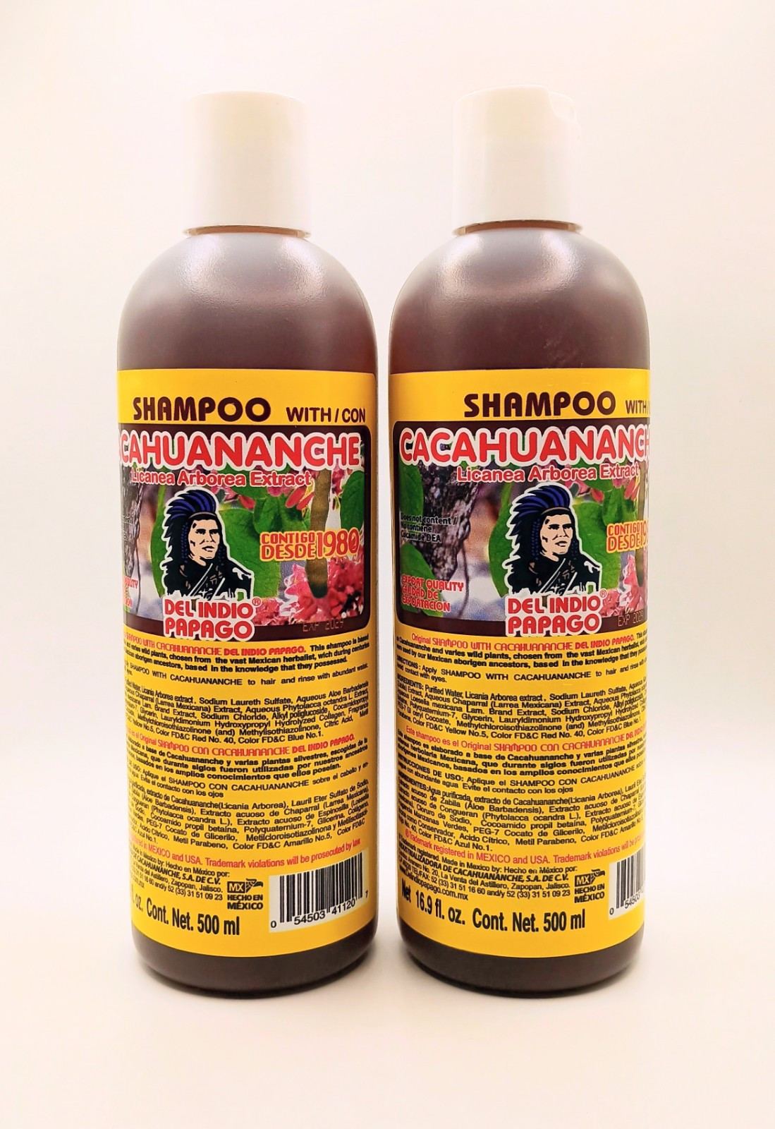 Shampoo Cacahuananche Del Indio Papago 16.9 oz For Hair Loss (2 BOTTLES)