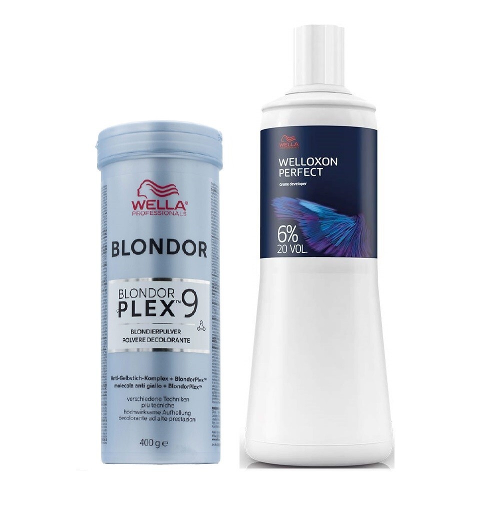 (2 Pack) Wella Blondor Plex9 Lightener & Wella Dev 6% 20 Vol Duo, 14.1, 33.8 oz