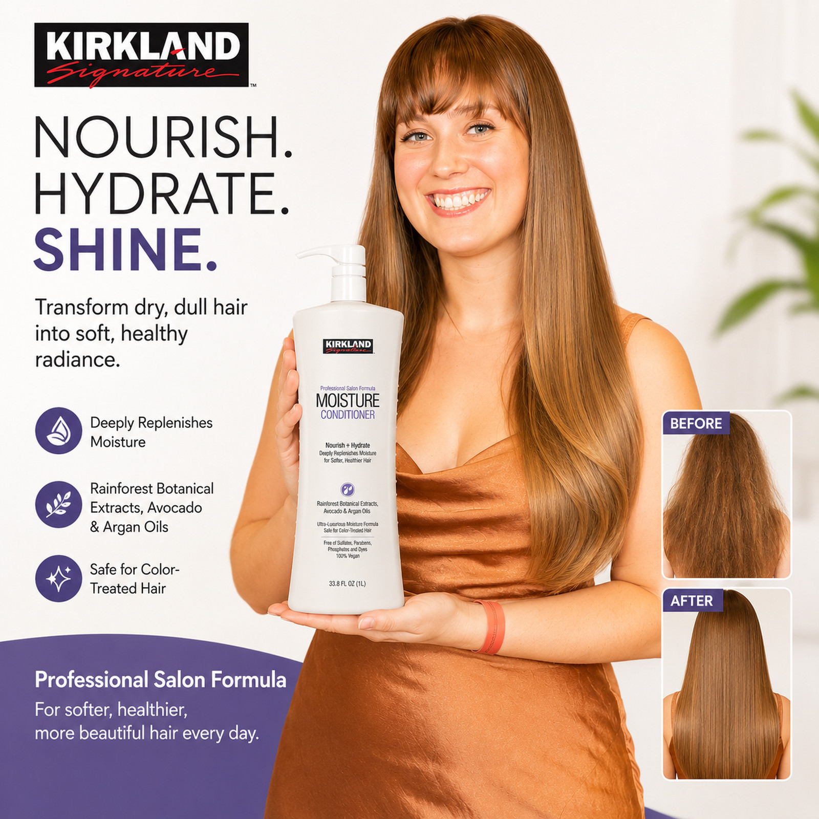 Kirkland Signature Moisture Conditioner 33.8 oz Vegan Salon Formula Argan Oil