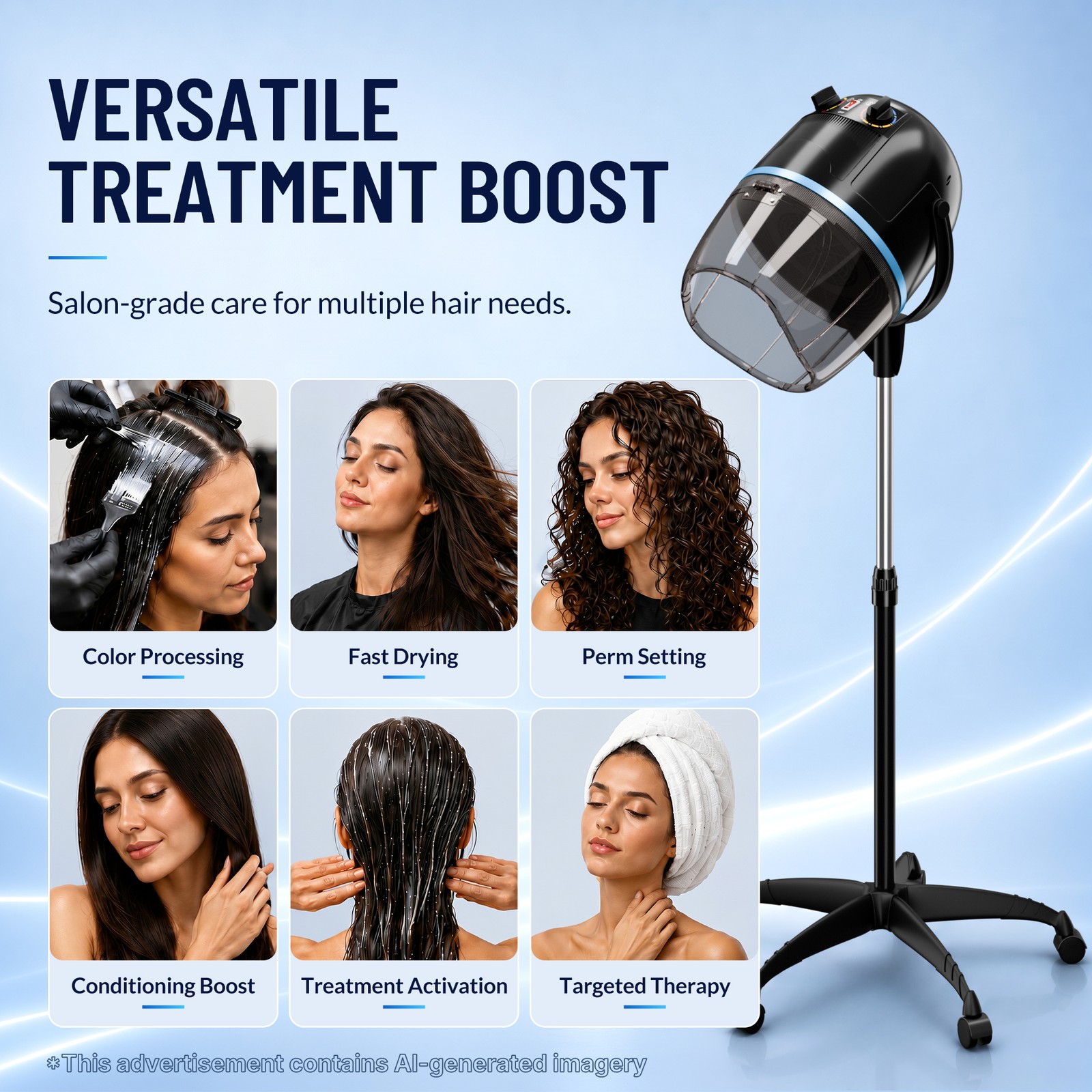 Stand Up Bonnet Hair Dryer w/ Timer Swivel Hood Caster Salon Professional