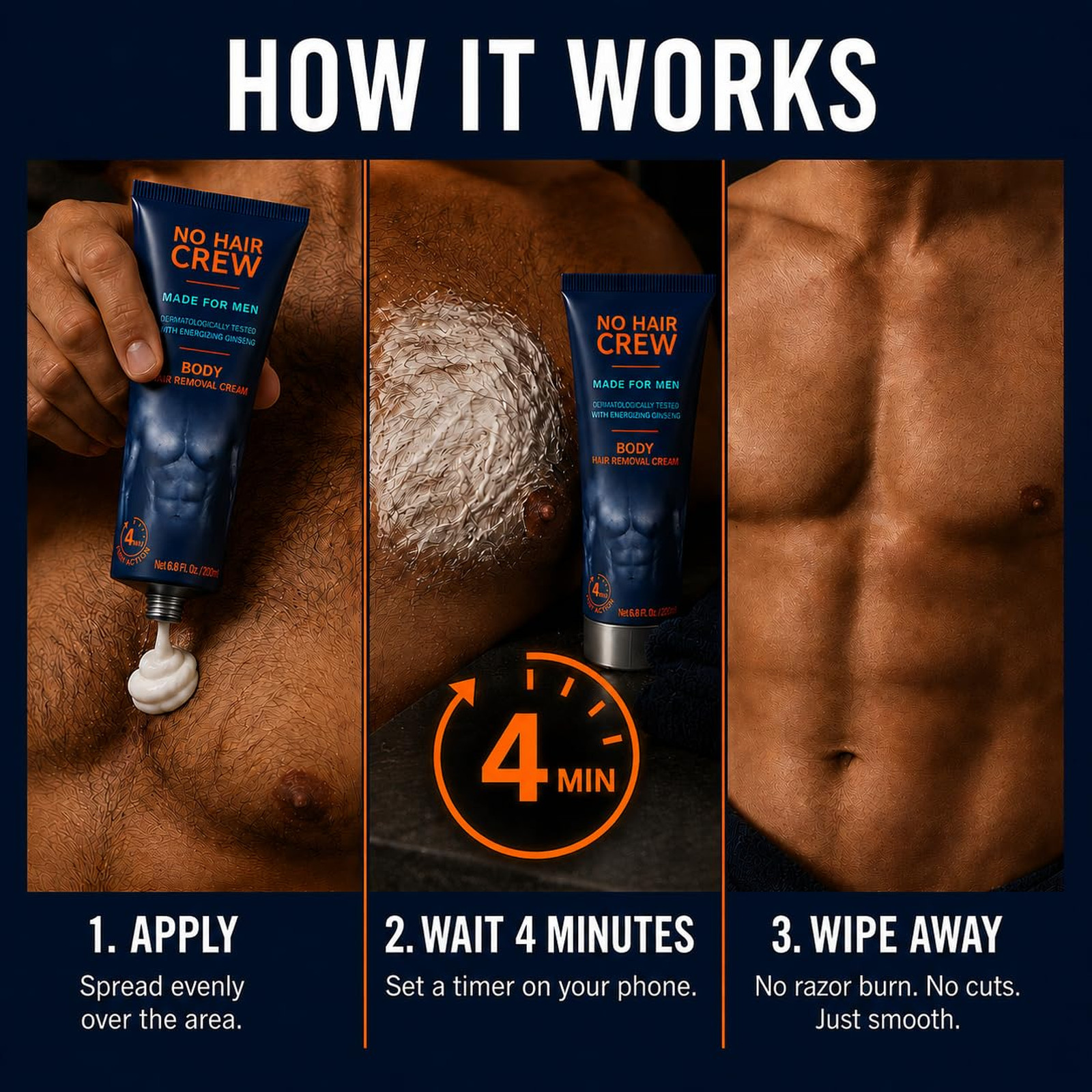 Body Hair Removal Cream for Men Ginseng Depilatory 200ml Painless Man-scaping