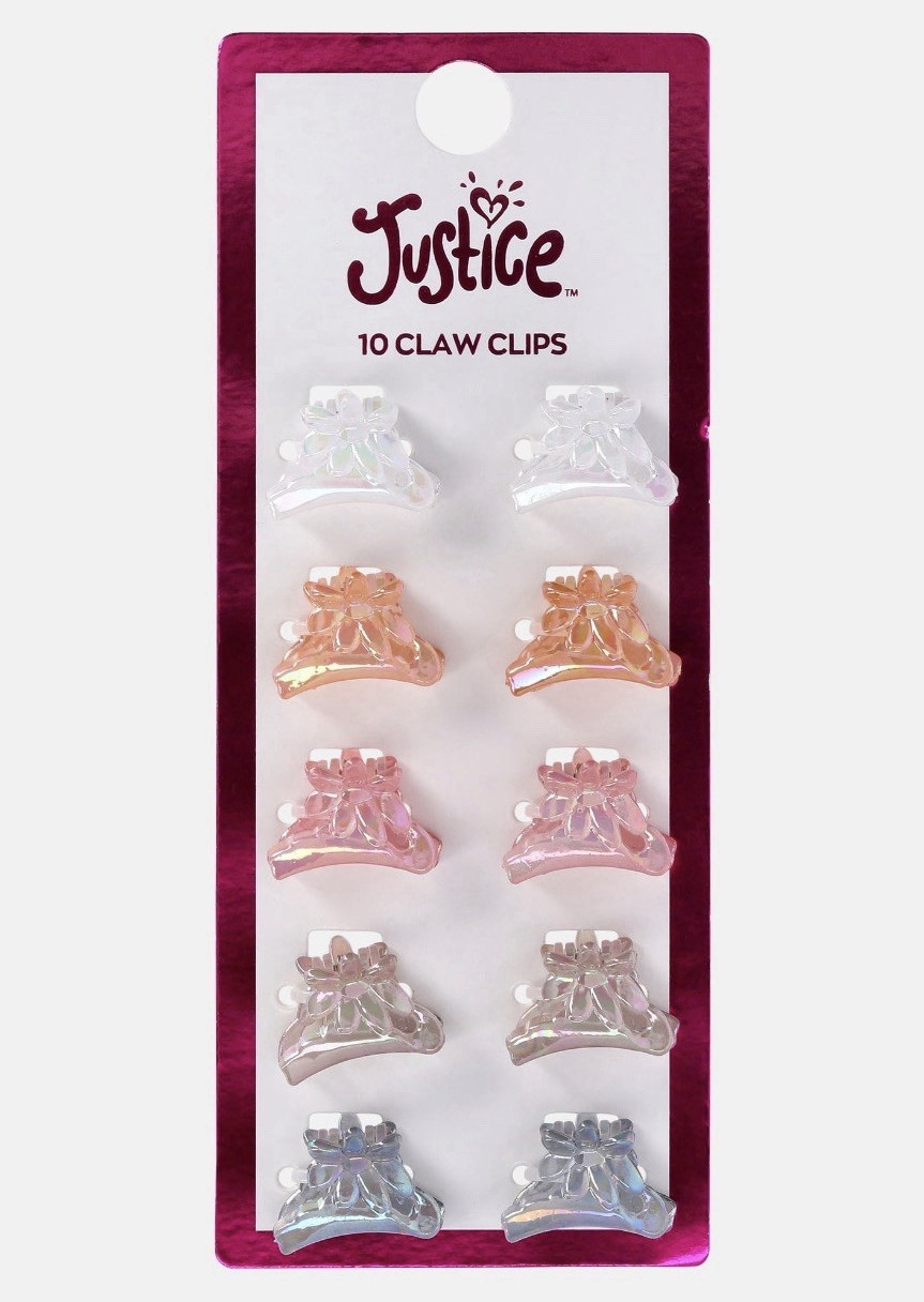 Justice 10-Pack Flower Mini Hair Claw Clips, Plastic, Multicolor