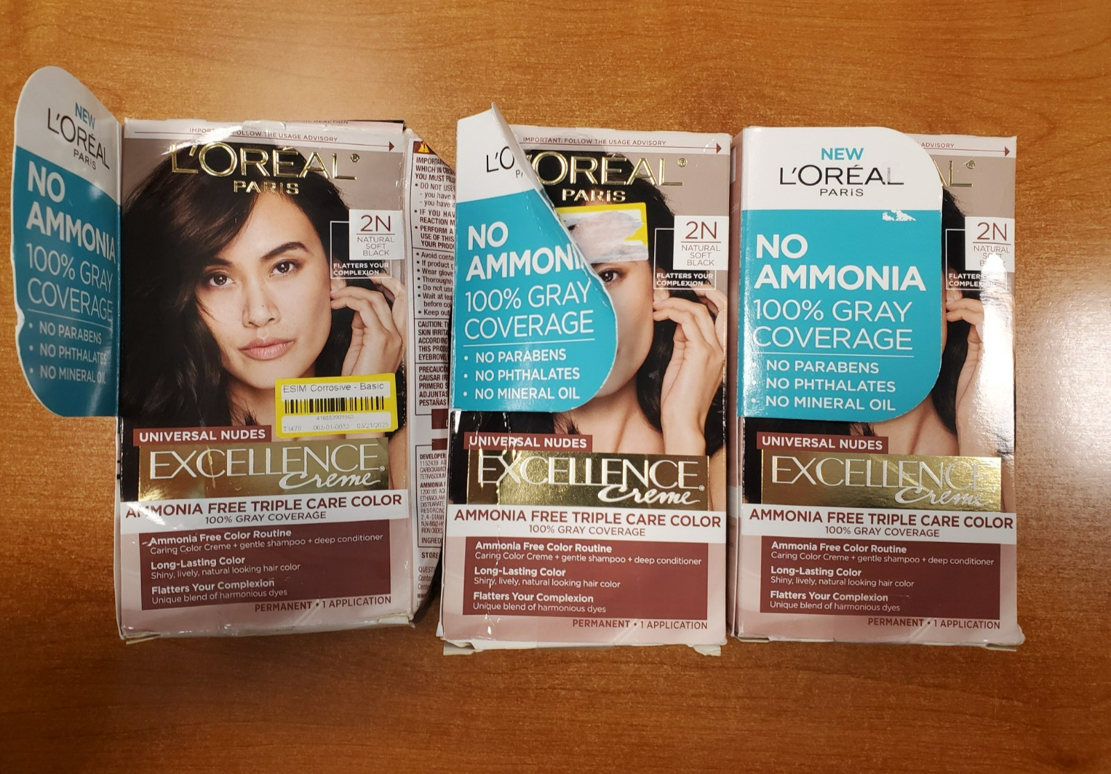 3 Pk: L’Oreal Excellence Creme Perm. Hair Color *#2N Natural Soft Black* 7202-D7