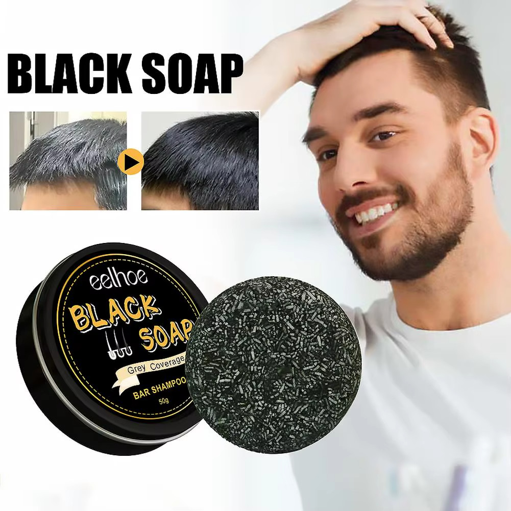 Men’s Black Hair Dye Shampoo Bar – Gray Hair Darkening Soap