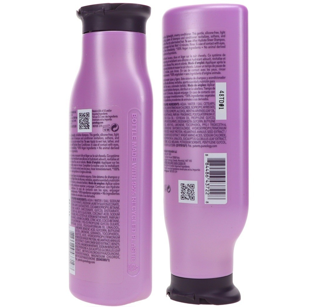 Pureology Hydrate Sheer Shampoo Conditioner Duo Lightweight Fine Hair 9oz Each