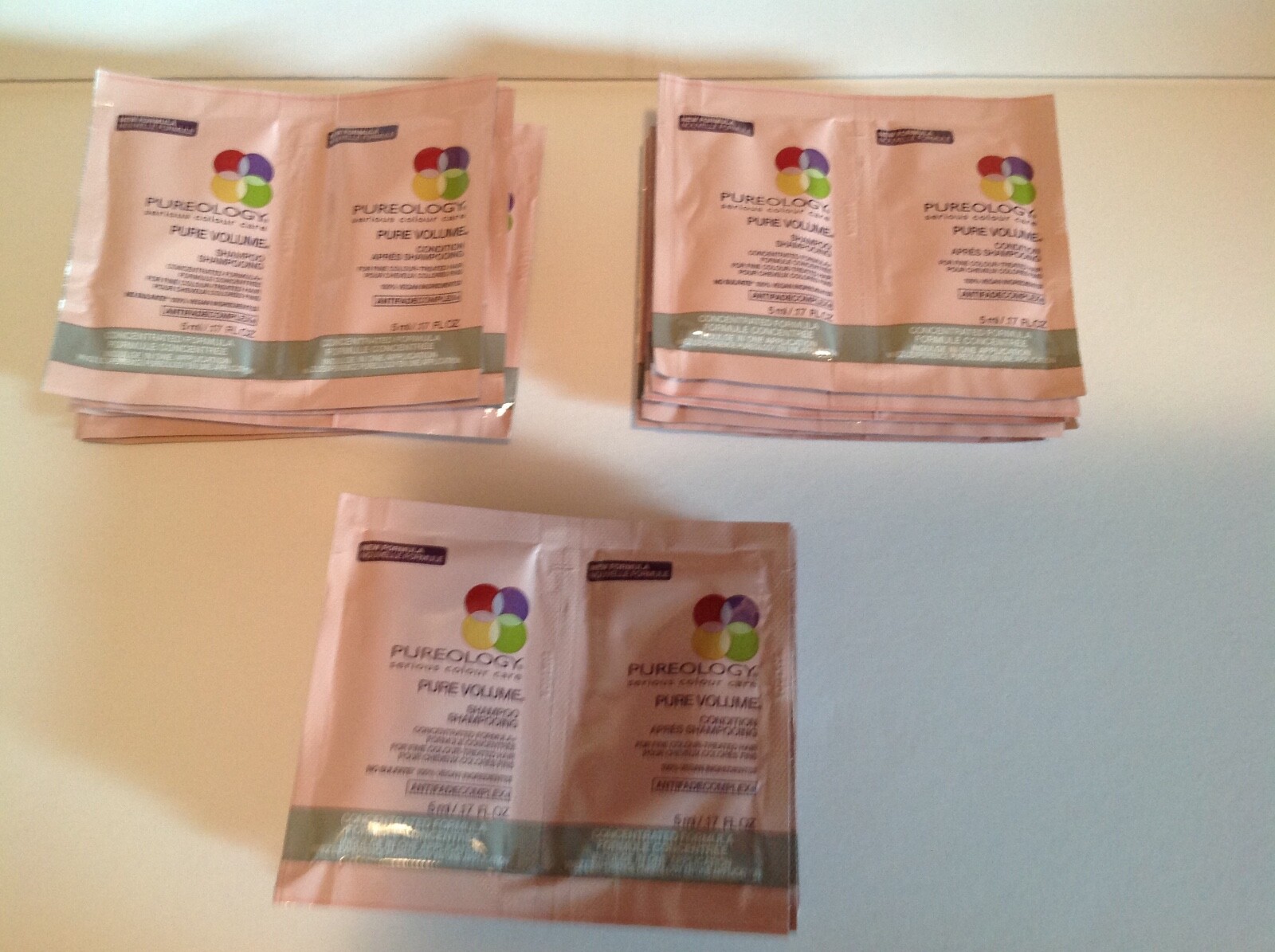 Pureology Antifade Pure volume Shampoo & Conditioner .17 oz 18 Samples Of Each