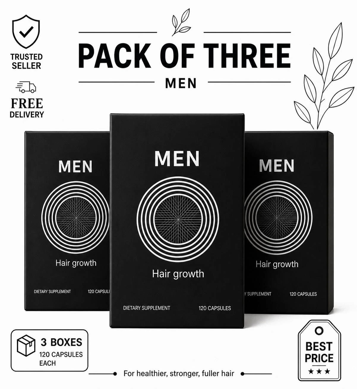 Pack Of 3 Men’s Hair Growth Total 360 Capsules Exp 2027 Ship From USA
