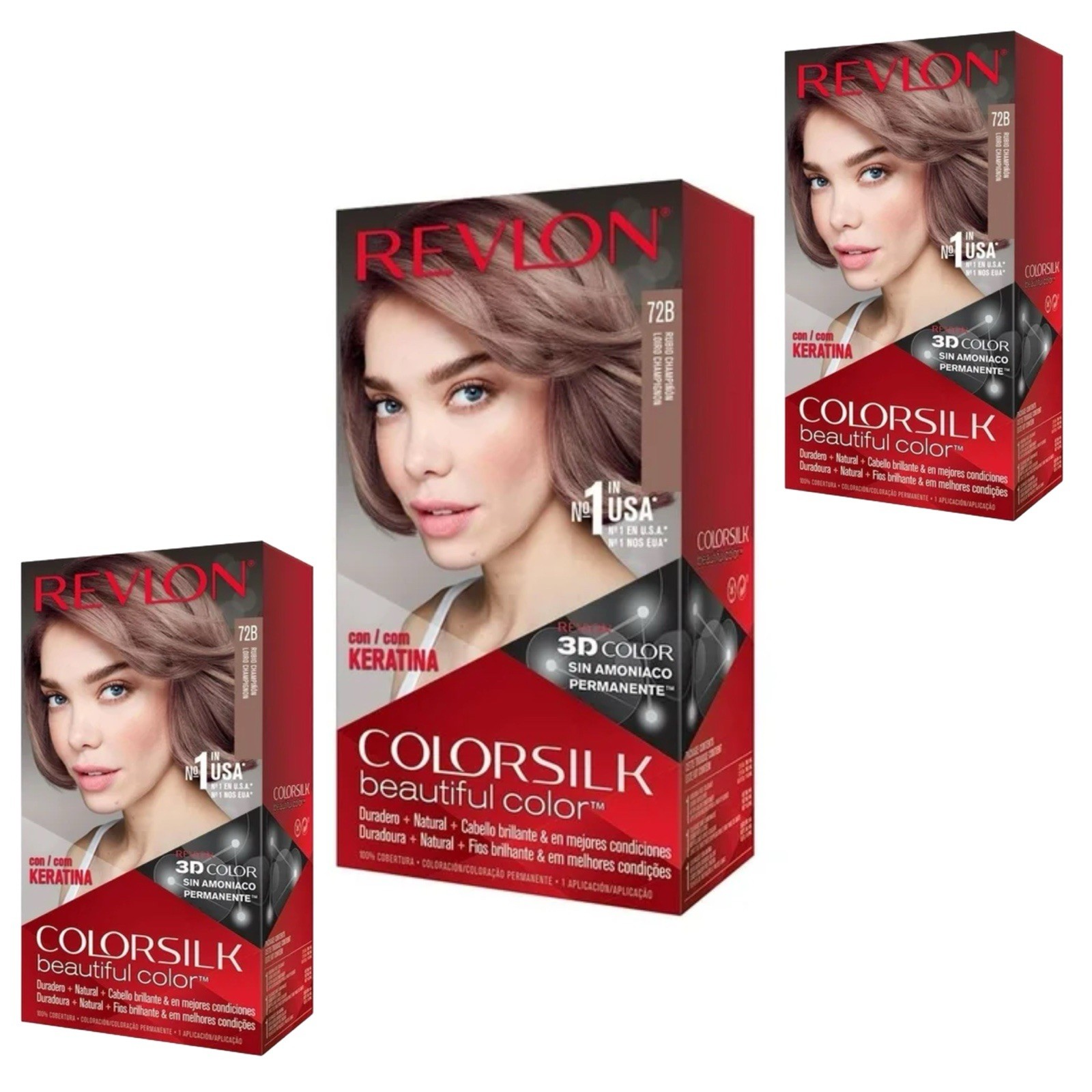 3 PACK – REVLON COLORSILK 72B 🇲🇽 TINTE PARA CABELLO COLOR RUBIO CHAMPIÑÓN
