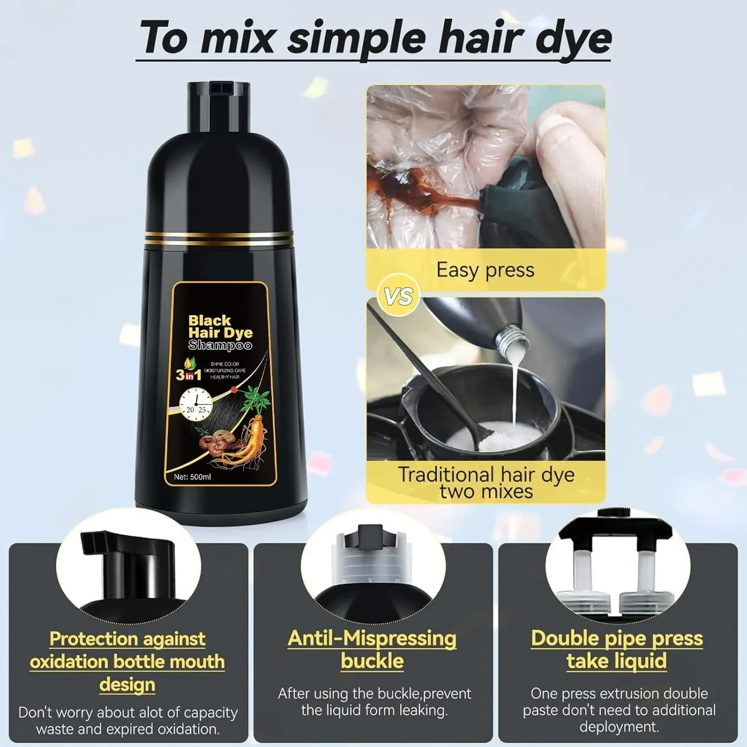 NEW Hair Dye Shampoo 3 in 1 for Women/Men for Gray Coverage Instant Hair Color