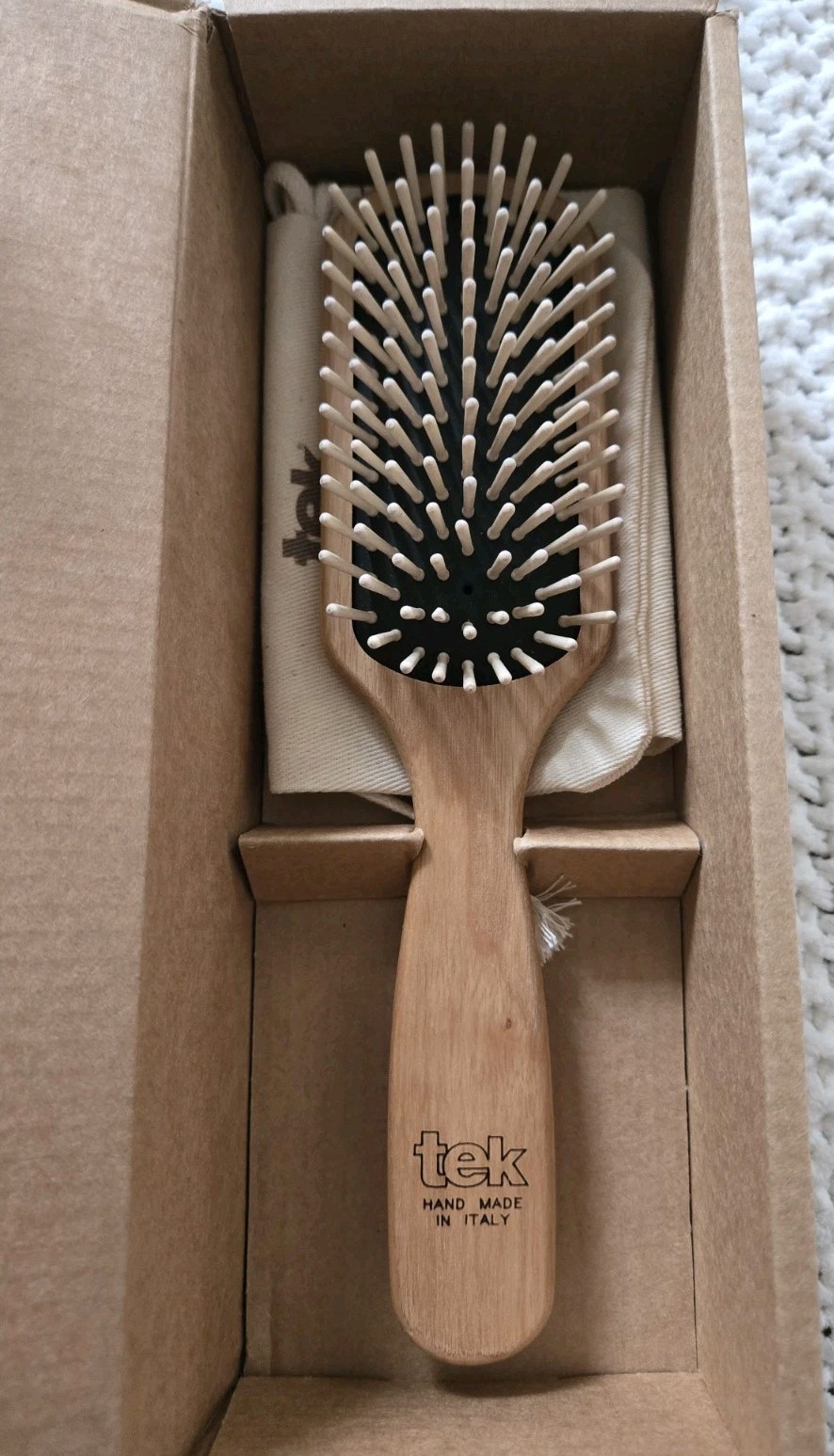 TEK Rectangular Wooden Hair Brush – Handmade in Italy – Medium to Short Hair NEW