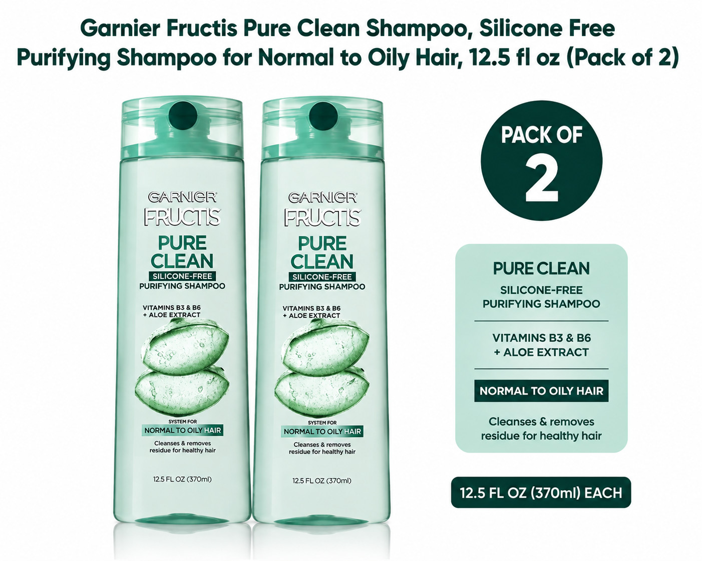 Garnier Fructis Pure Clean Shampoo Silicone Free 12.5 fl oz Pack of 2