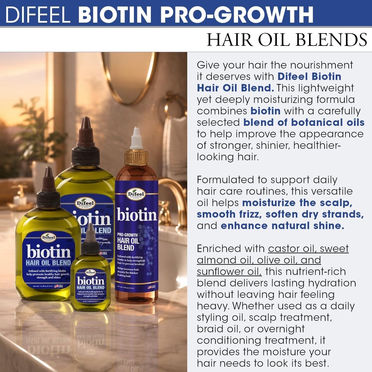 Thickening Biotin Hair Oil 8 oz – Nourish, Moisturize & Strengthen Your Strands